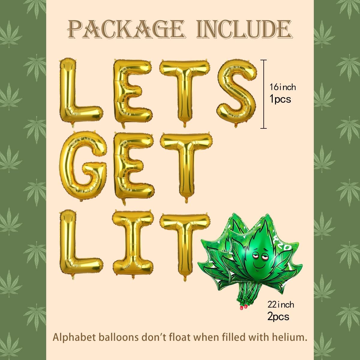 Weed Party Balloons with Gold Banner and Confetti