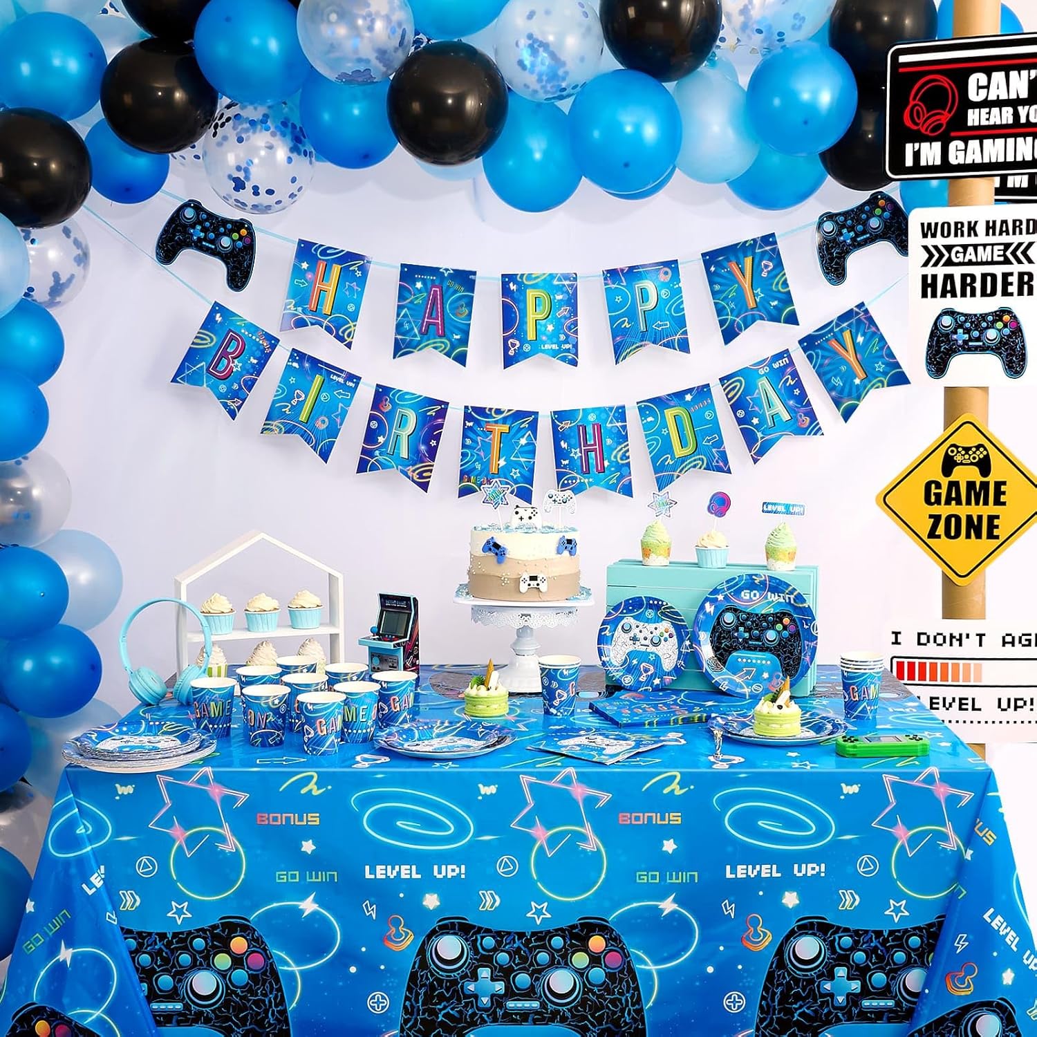WERNNSAI Gamer Party Supplies Set - 88 PCS for 16 Guests
