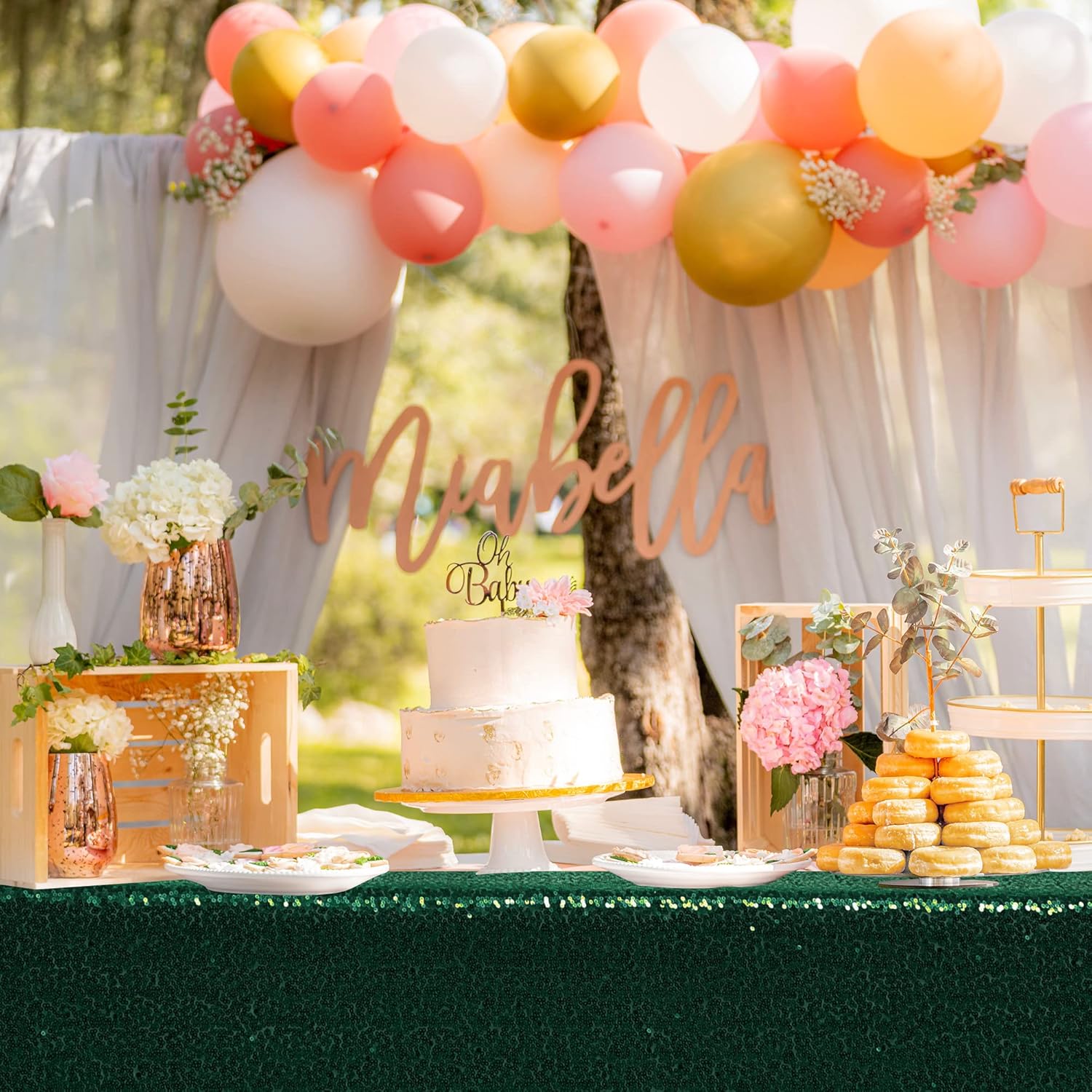 Nanbowang Dark Green Sequin Rectangular Tablecloth 50x50
