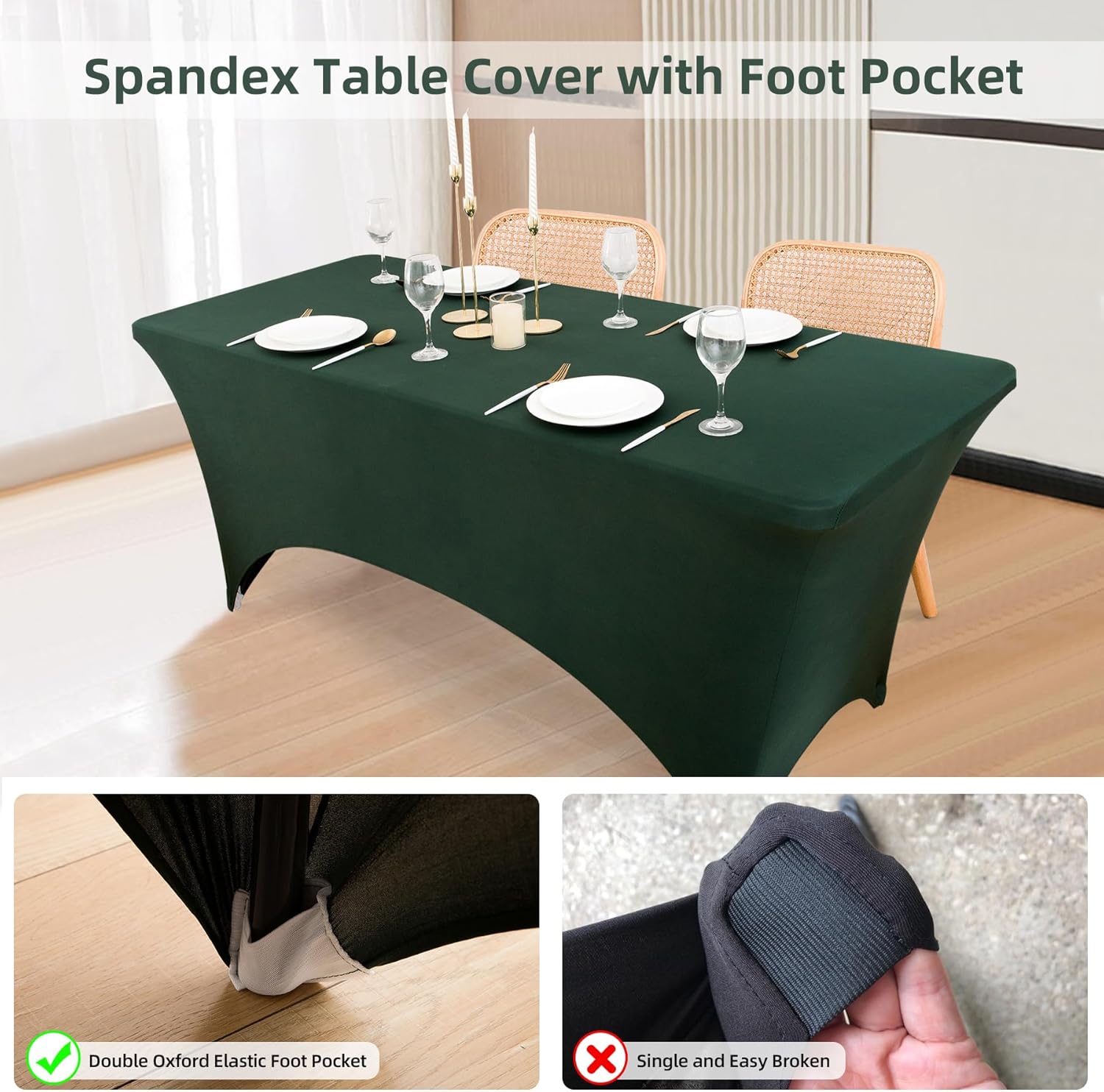4 Pack Hunter Green Spandex Table Covers for 6 Foot Folding Tables