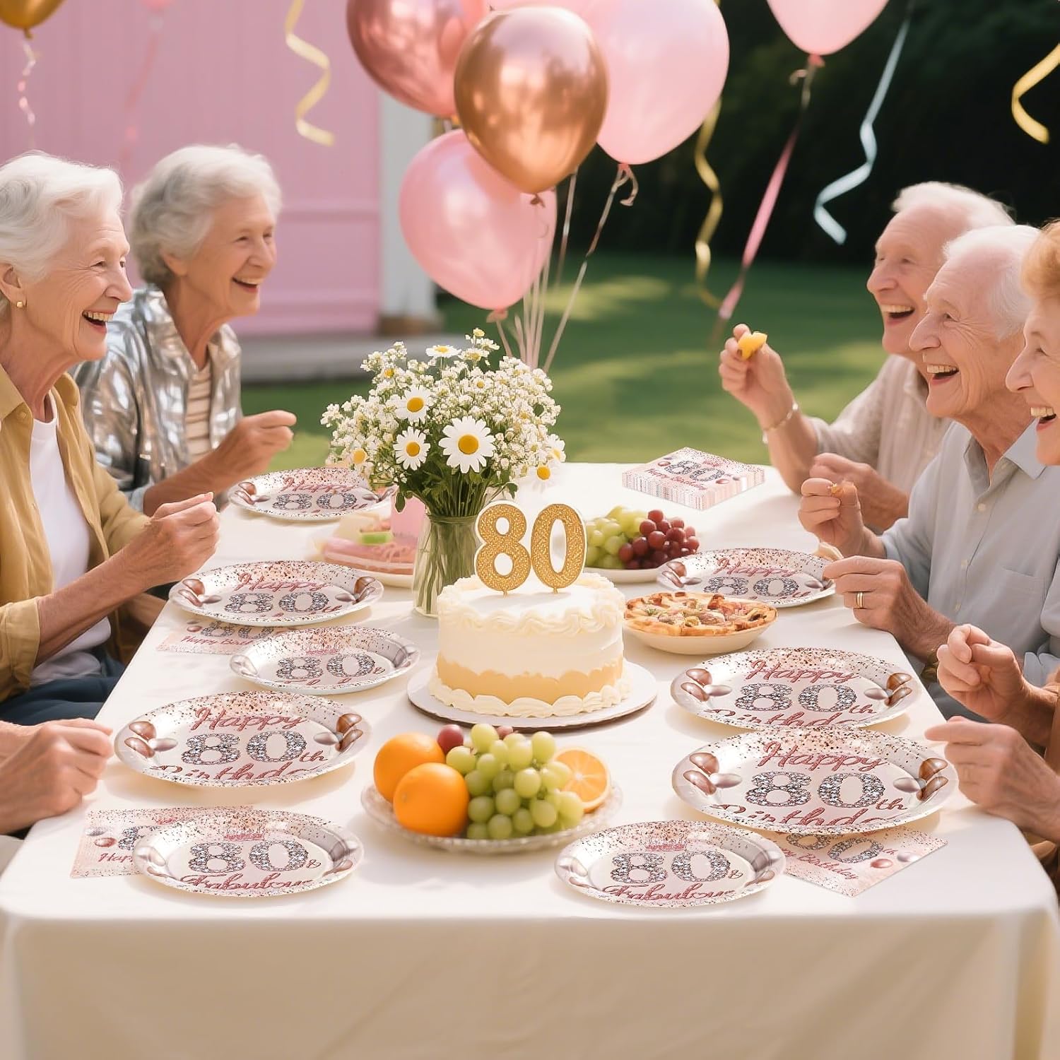 Grencian 96 Pcs 80th Birthday Tableware Set Rose Gold