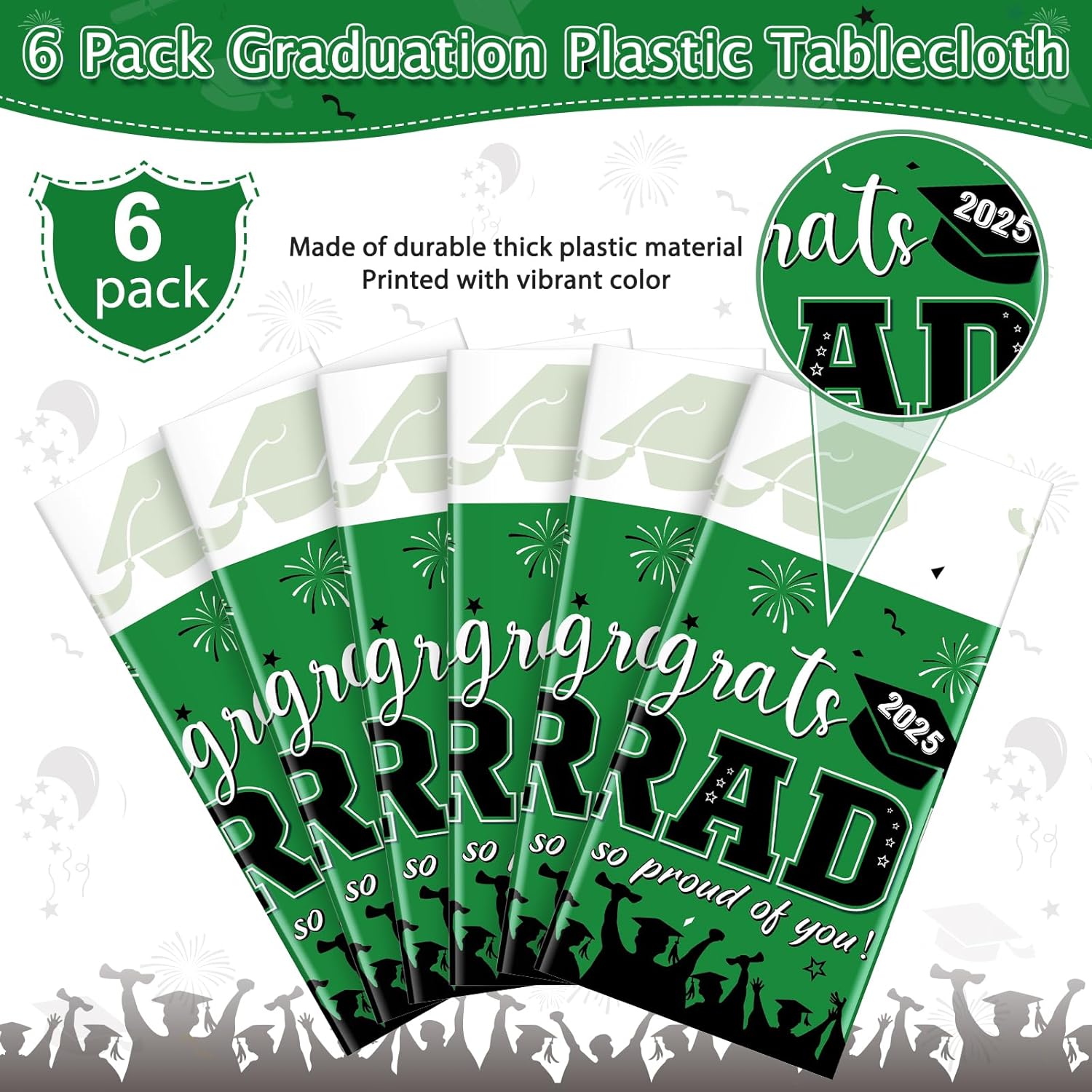 6 Pack Green Graduation Tablecloths for Class of 2025