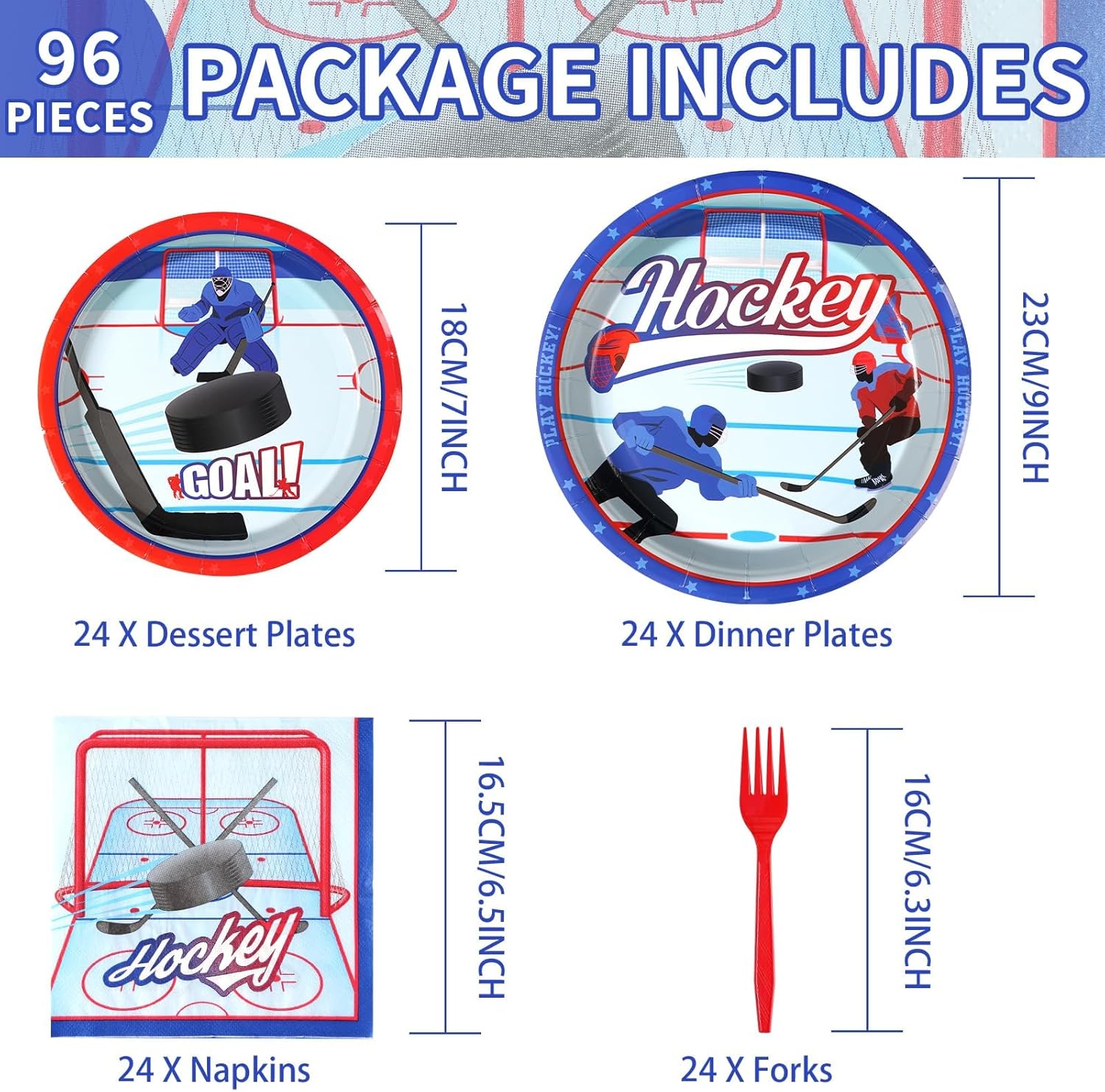 Grencian Hockey Party 96Pcs Plates Napkins Set