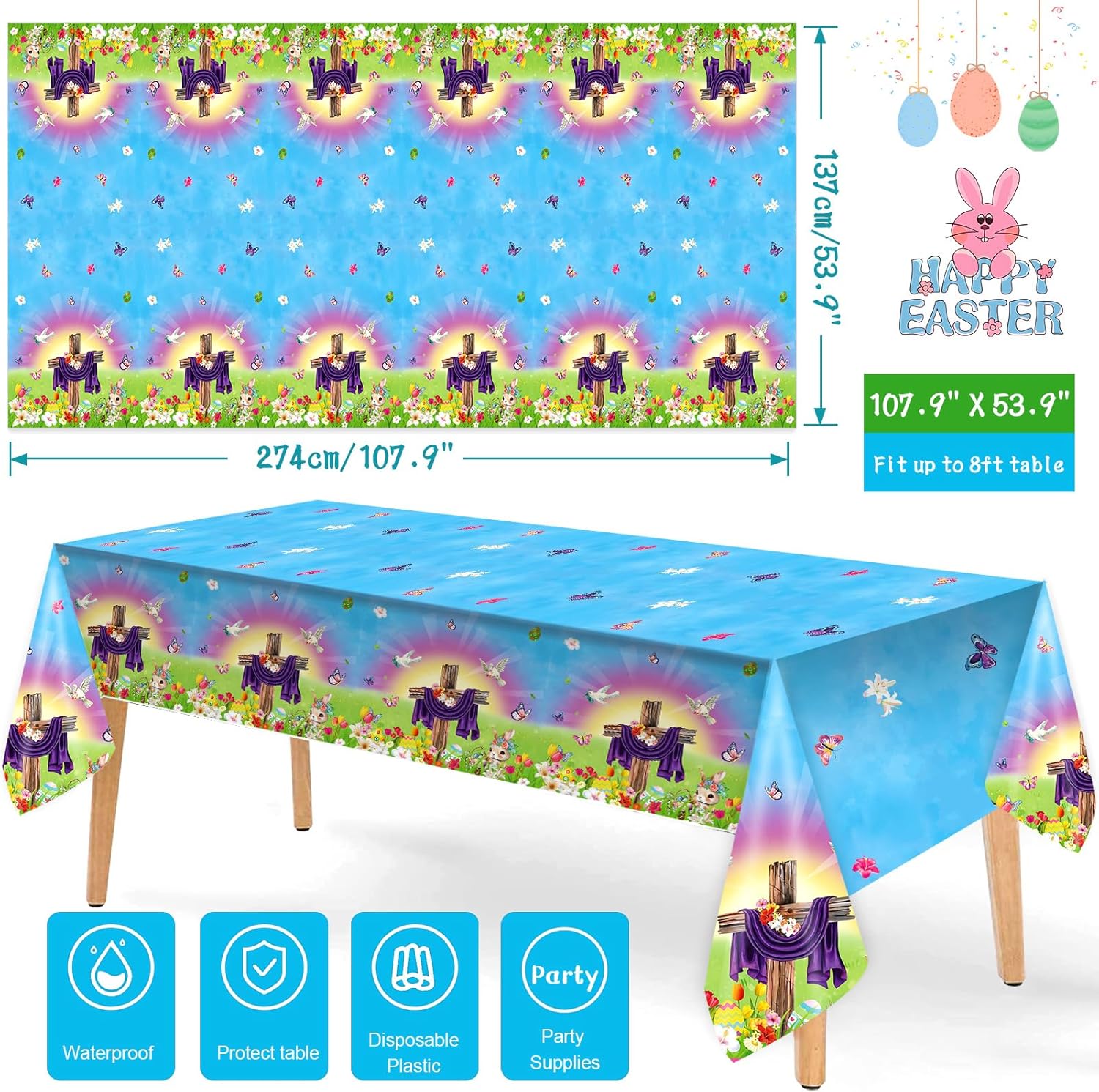 HOWAF 3pcs He is Risen Easter Tablecloth for Spring Celebration