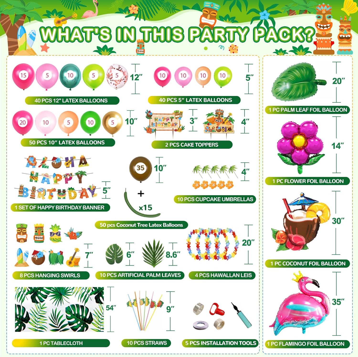 Party Spot 252 Piece Luau Birthday Party Decor Set