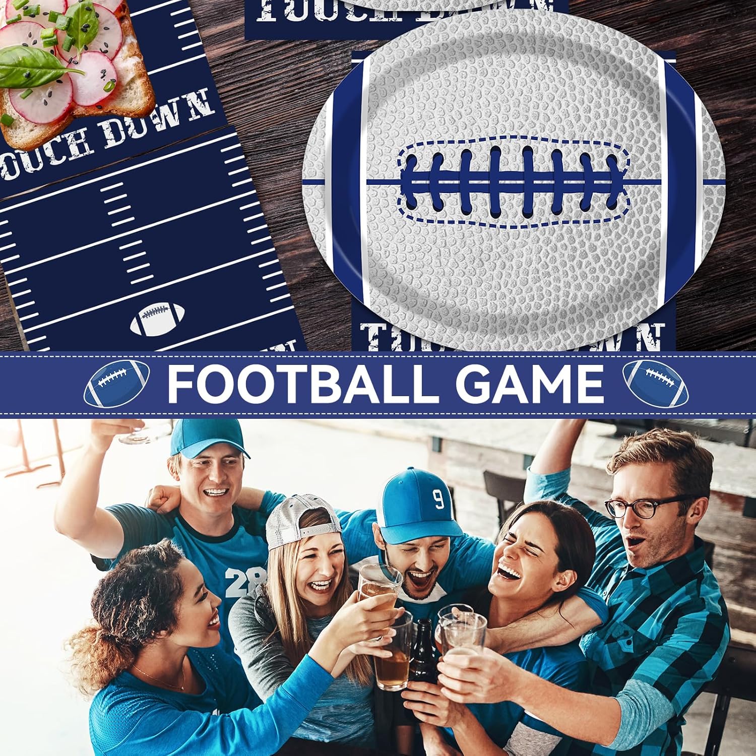 Football Oval Paper Plates 11inch for 25 Guests