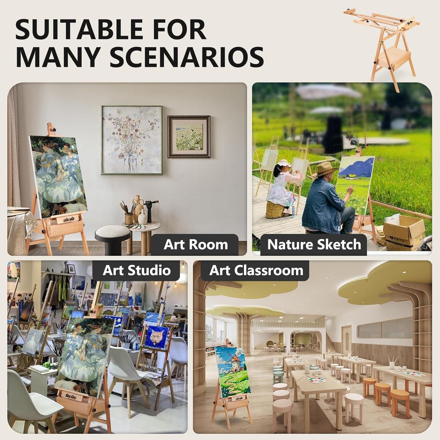 YOKUGO H-Frame Easel for Painting with Storage Drawer