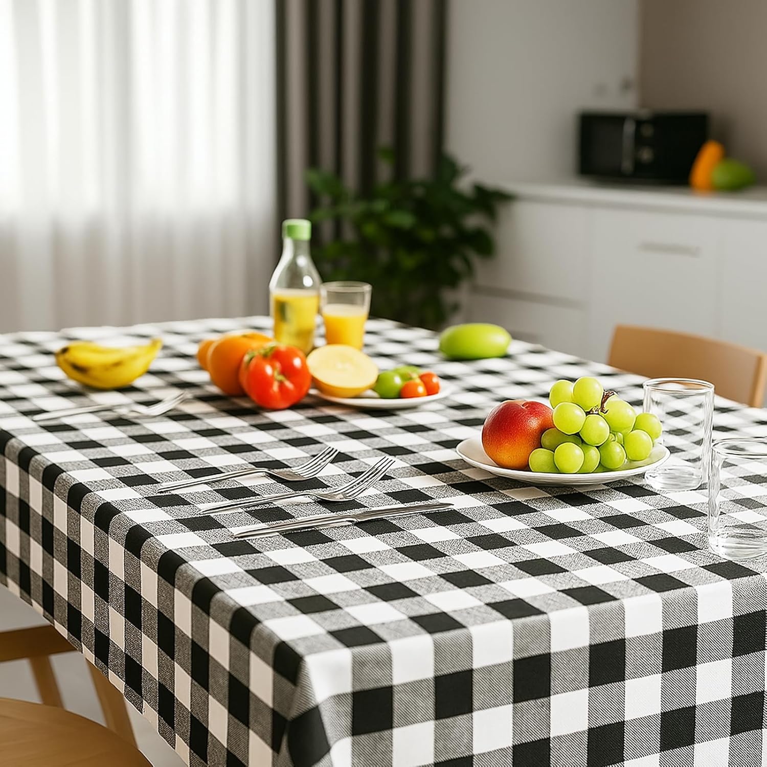3 Pack Black and White Gingham Tablecloths 54x108 Inches Waterproof Disposable