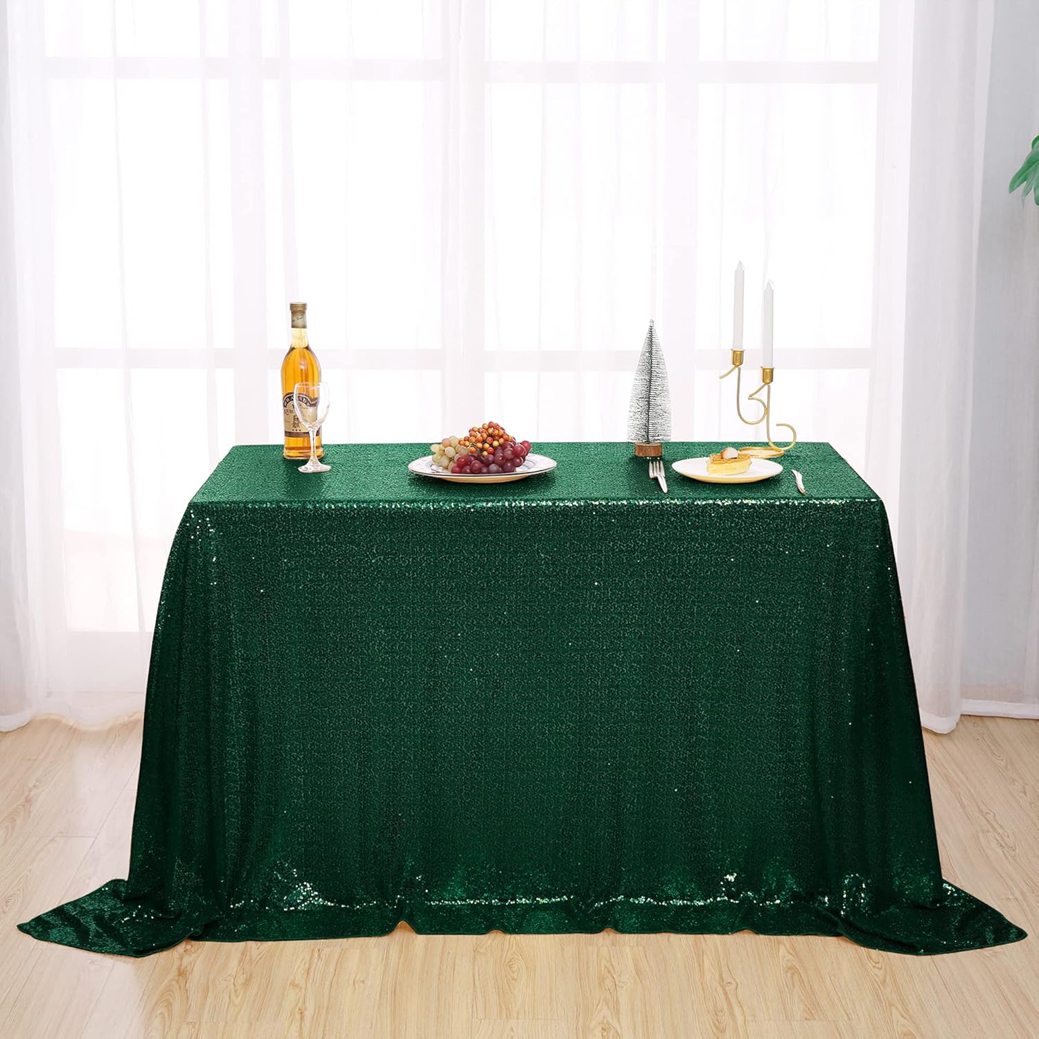 Nanbowang Dark Green Sequin Rectangular Tablecloth 50x50