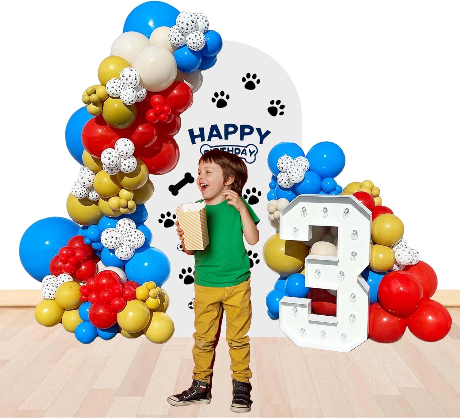 Blue Red Yellow Paw Balloons 146Pcs Birthday Garland Decor