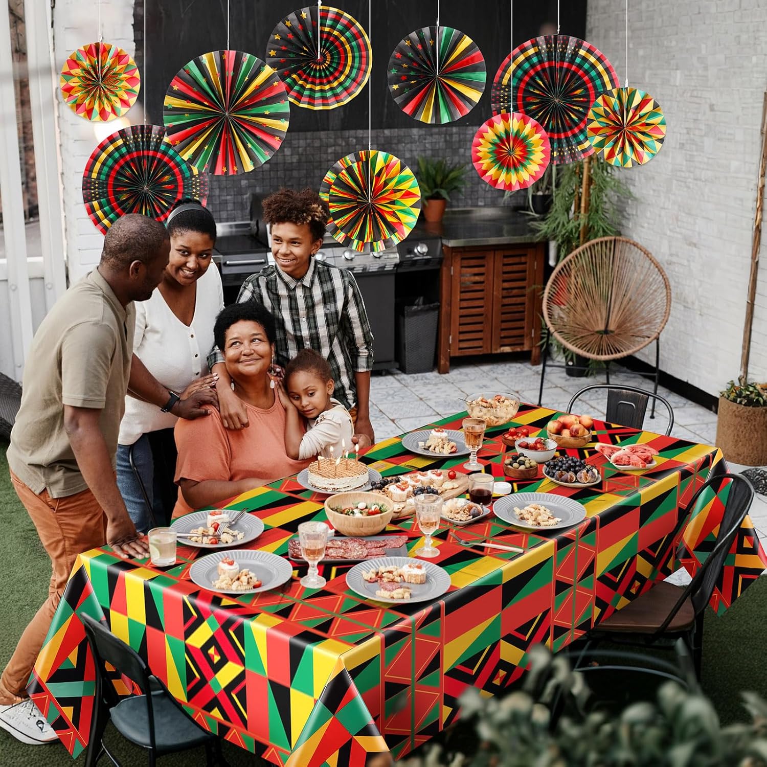 Frienda Juneteenth Party Decor Set with Fans and Tablecloths