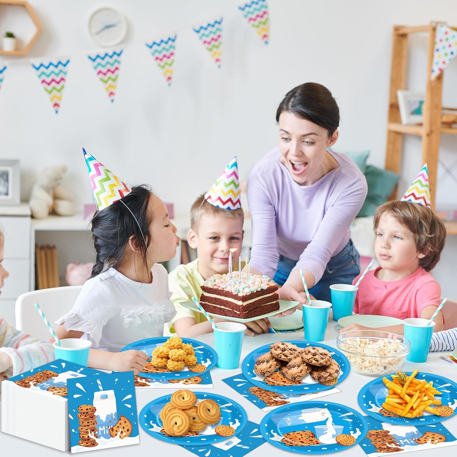 48pcs Milk and Cookies Birthday Decor Set