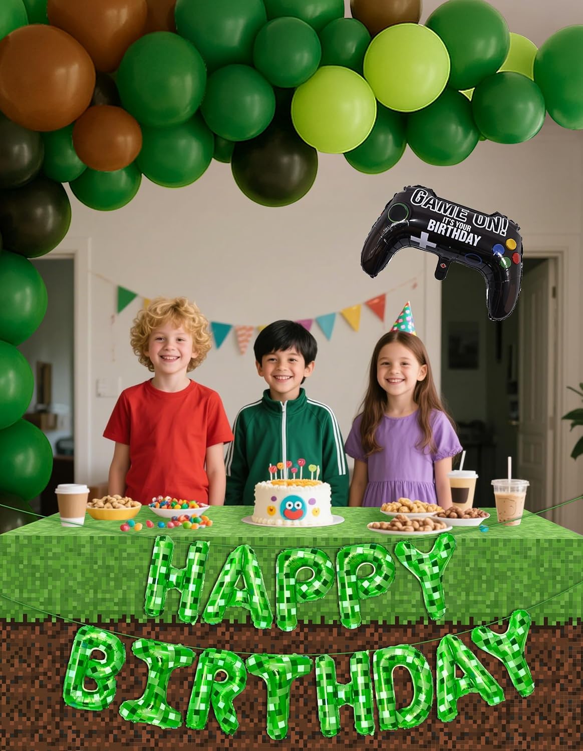 148Pcs Pixel Miner Game Themed Party Decor Kit