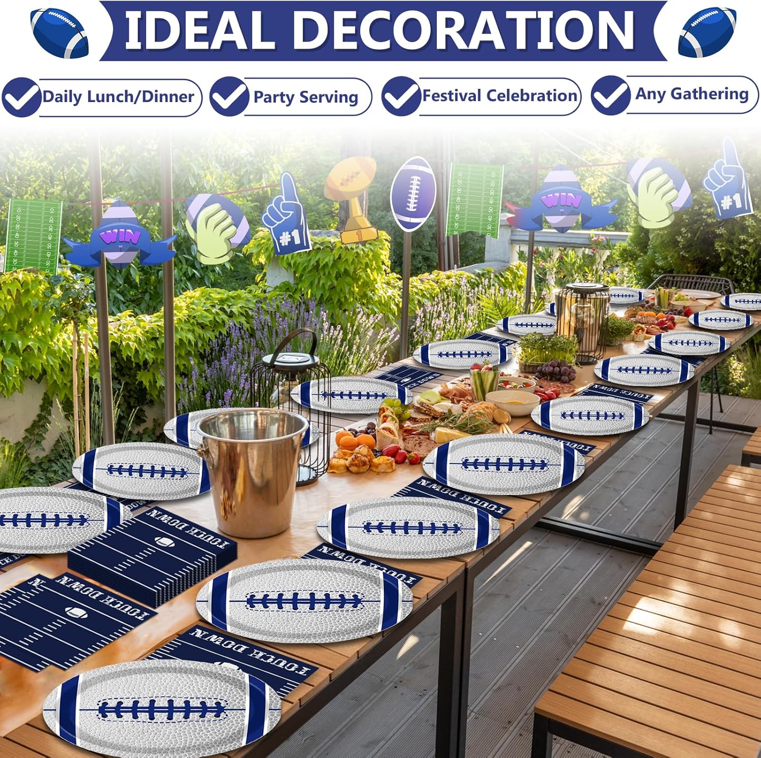 Football Oval Paper Plates 11inch for 25 Guests