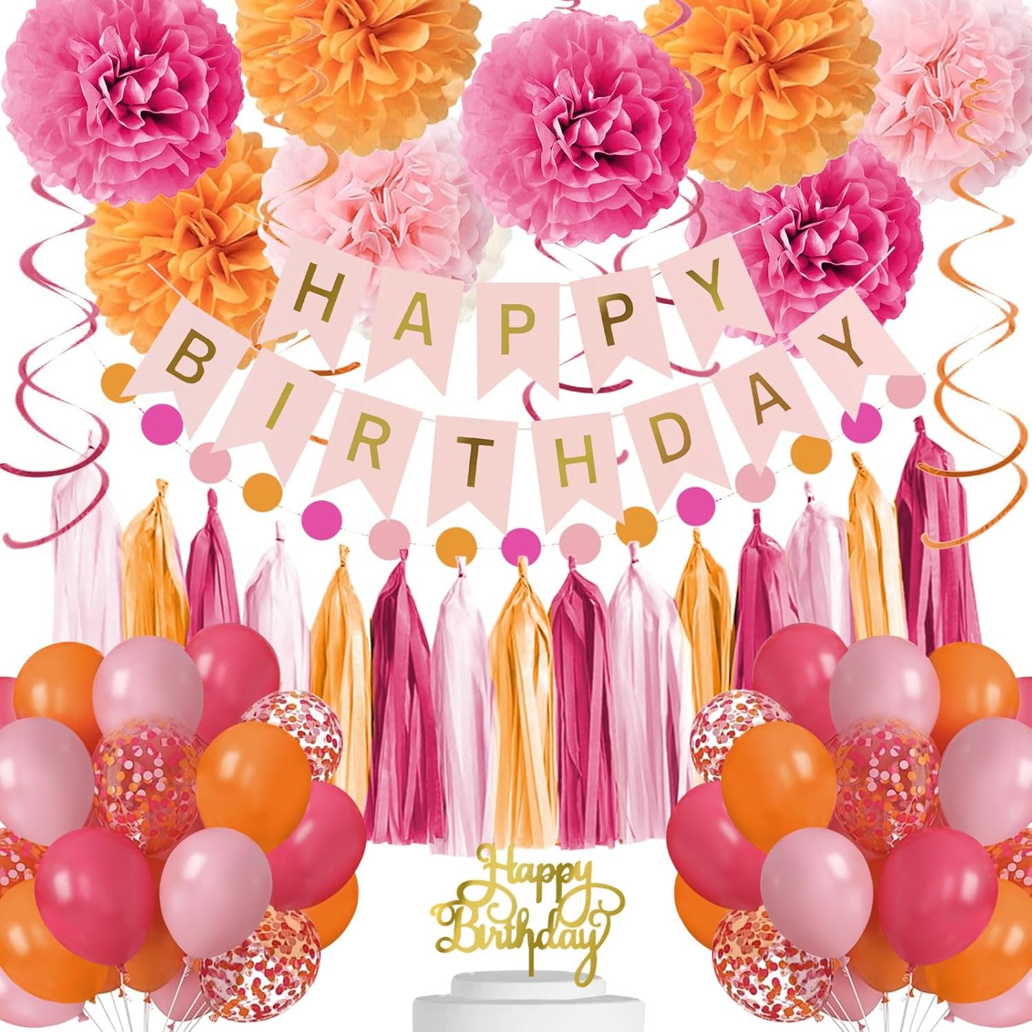 Pink and Orange Birthday Party Decorations Set