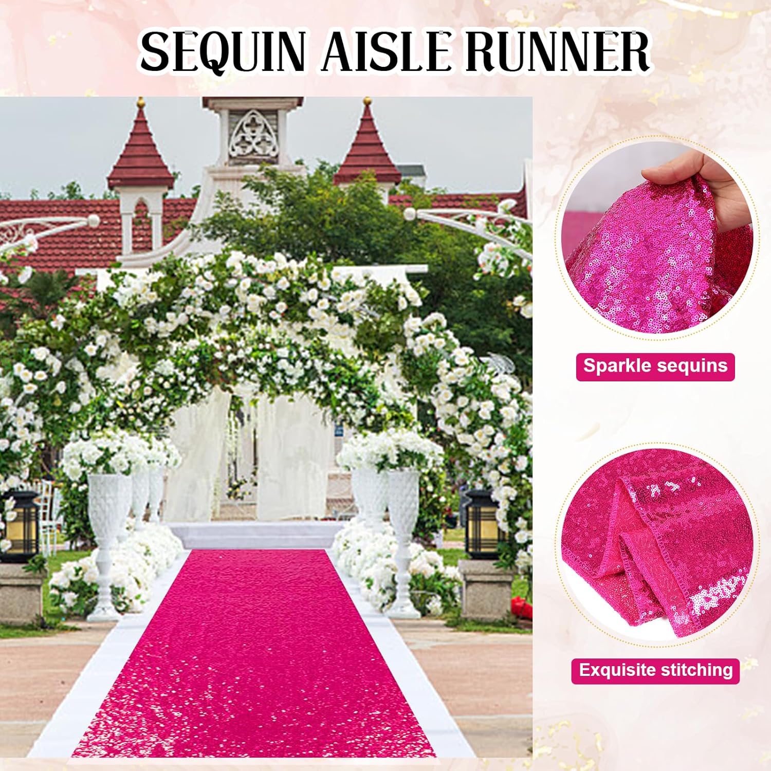 PartyDelight Hot Pink Carpet Runner for Wedding Aisle 2FTx15FT Sequin Rug