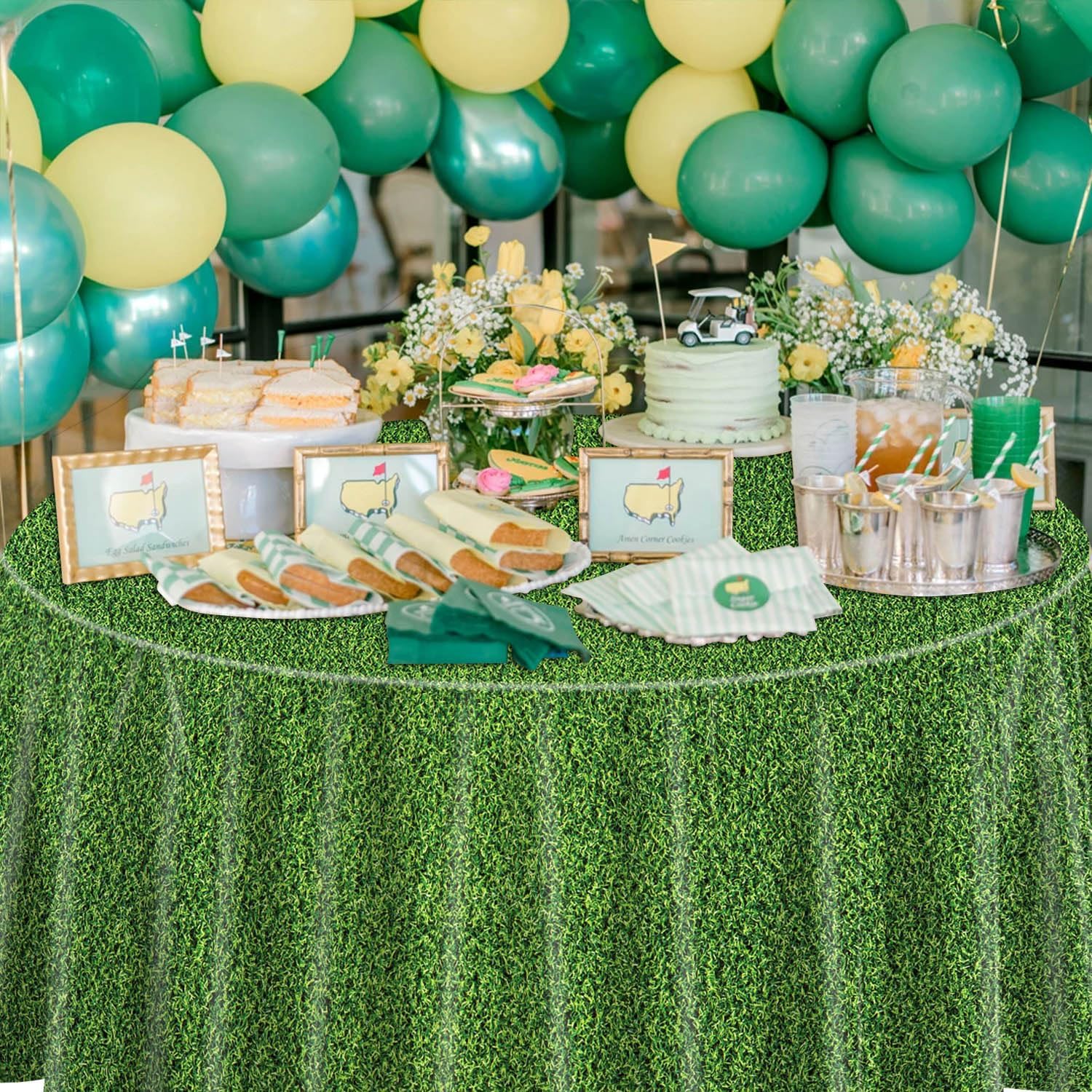9 Pcs Green Grass Tablecovers Soccer Party Decorations 84x84 Inch