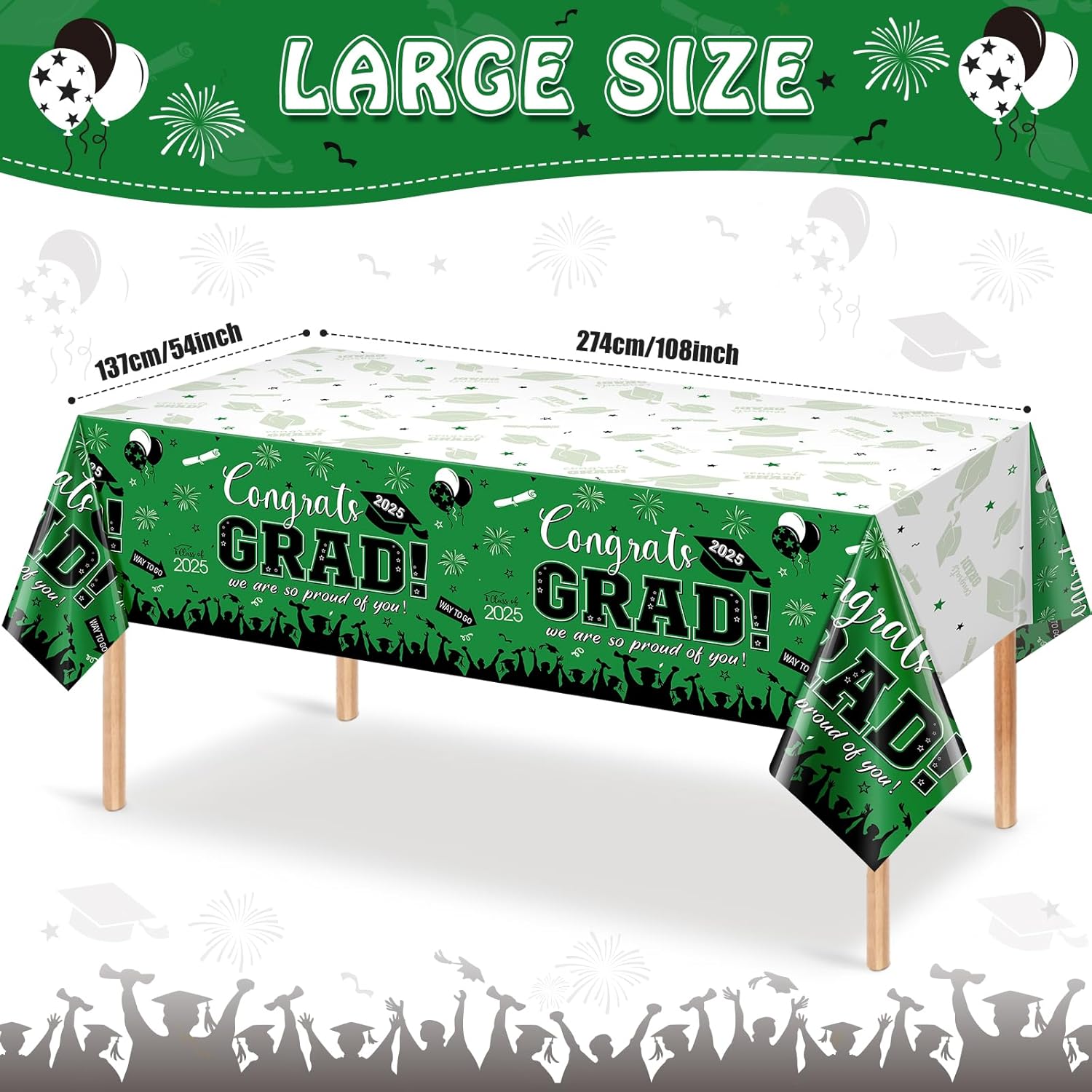 6 Pack Green Graduation Tablecloths for Class of 2025