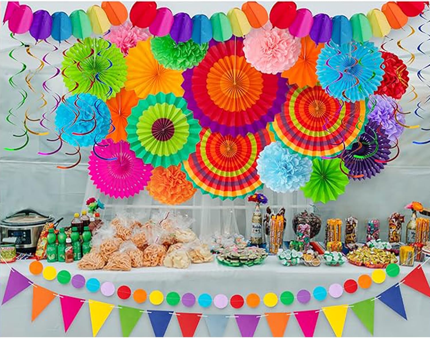 53 Piece Mexican Themed Hanging Paper Fan Decor Set