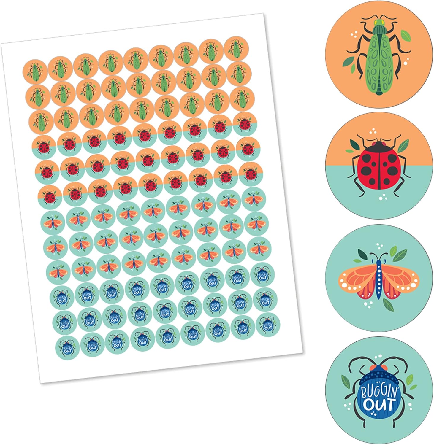 Big Dot of Happiness Buggin Out Round Candy Stickers - 1 Sheet of 108