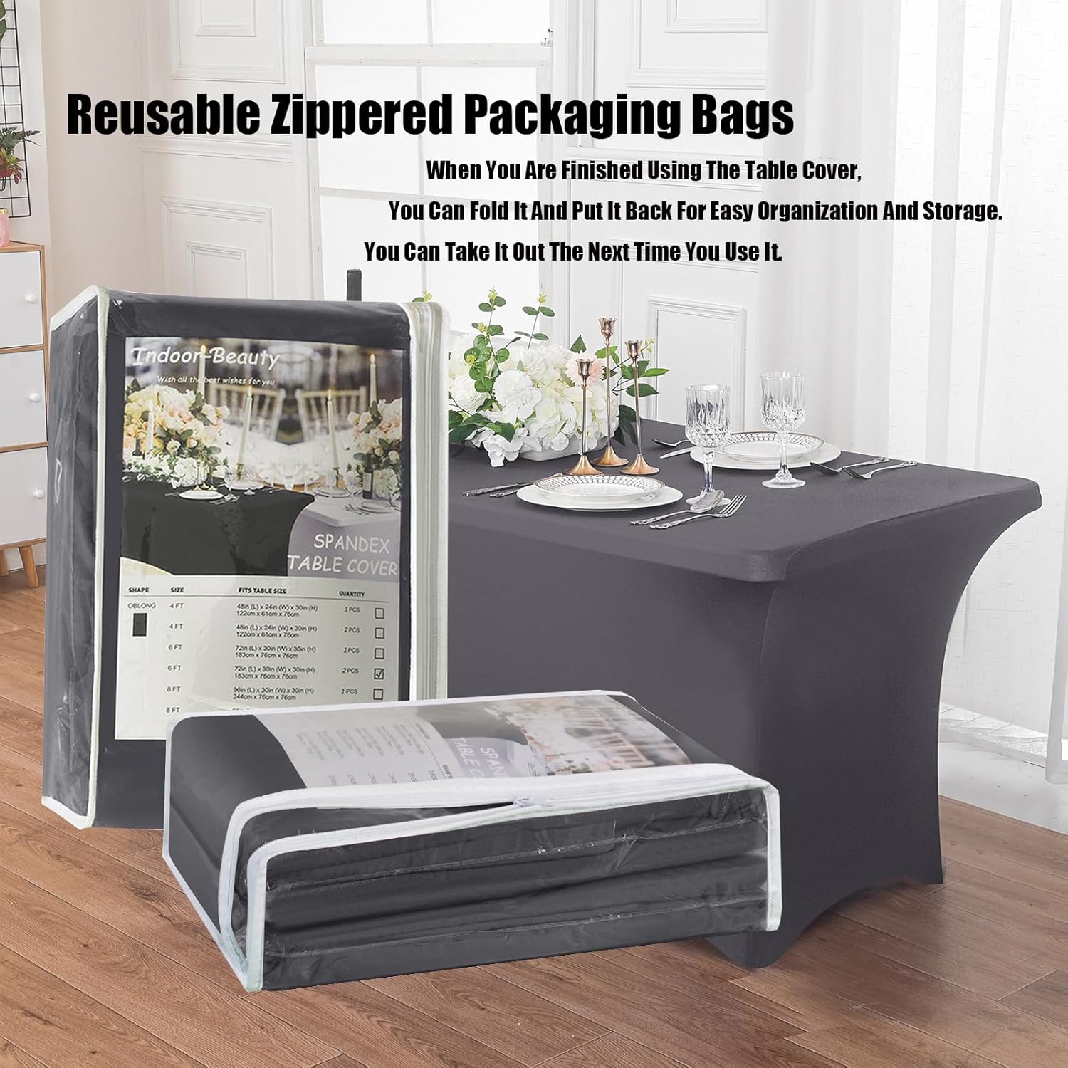6FT Spandex Stretch Table Cover - Gray Universal Fit for Events and Parties