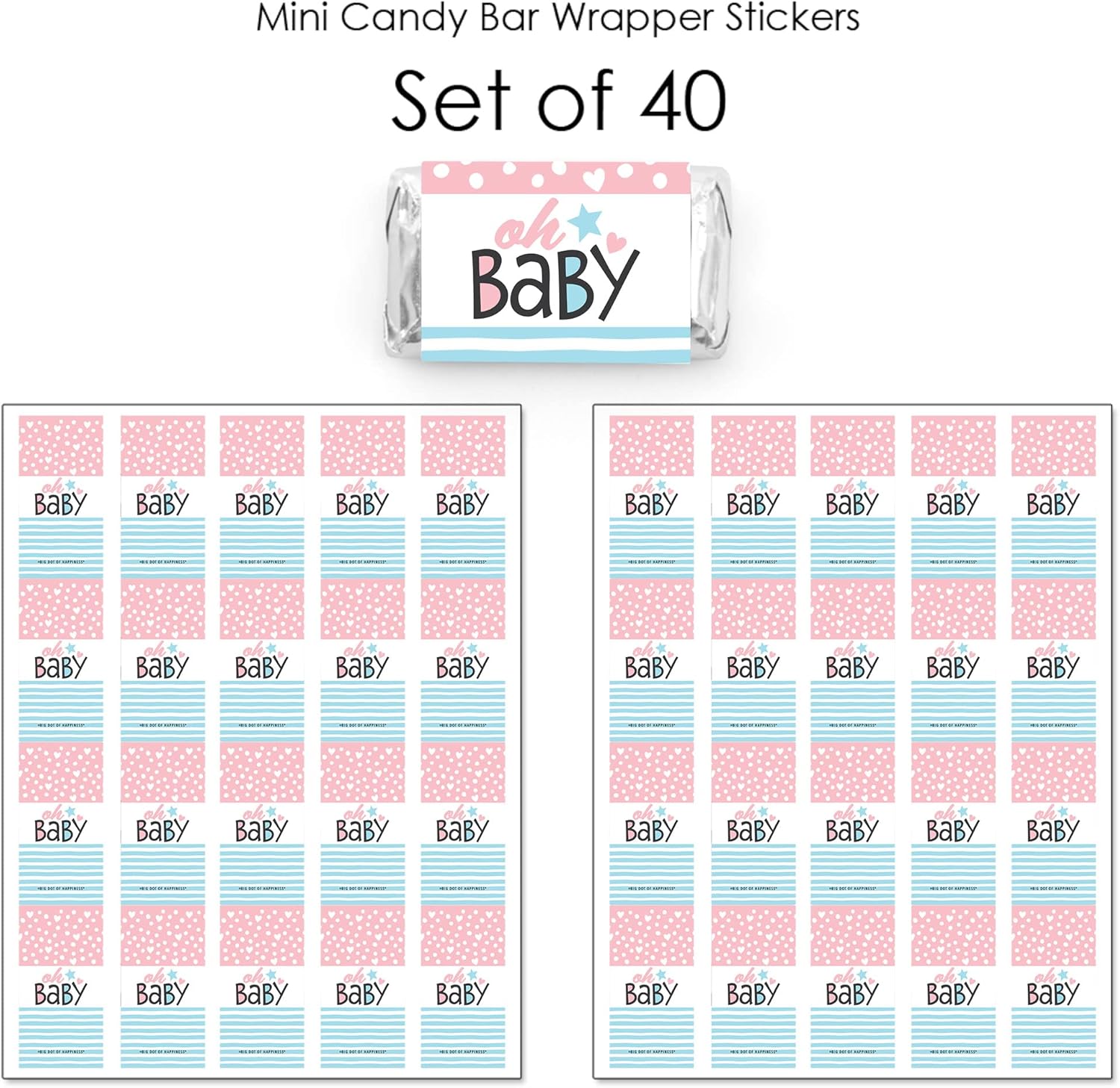 Big Dot of Happiness Baby Gender Reveal Stickers - 40 Count Mini Candy Wrappers