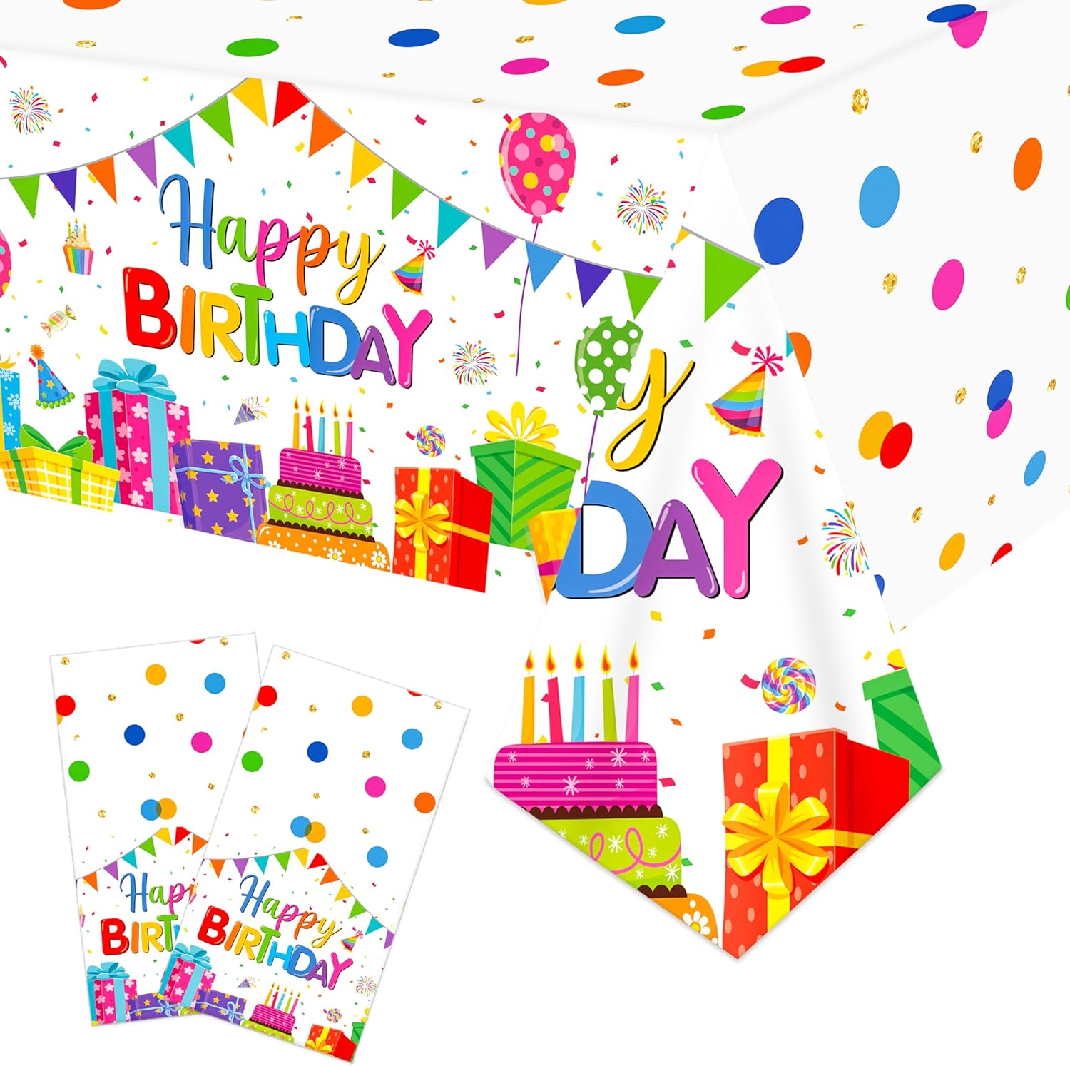 CL Cooper Life Happy Birthday Tablecloths 2Pcs Rainbow Decorations