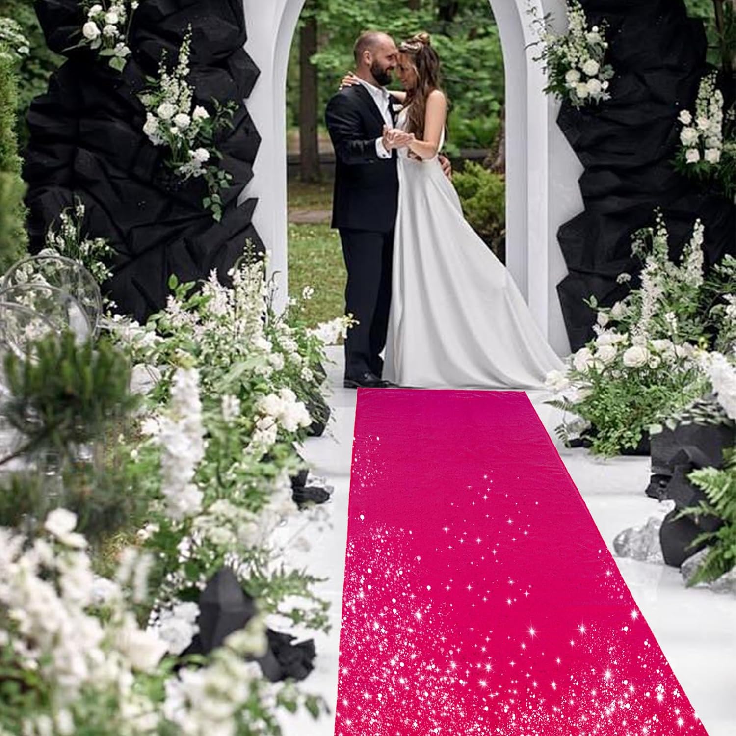 PartyDelight Hot Pink Carpet Runner for Wedding Aisle 2FTx15FT Sequin Rug