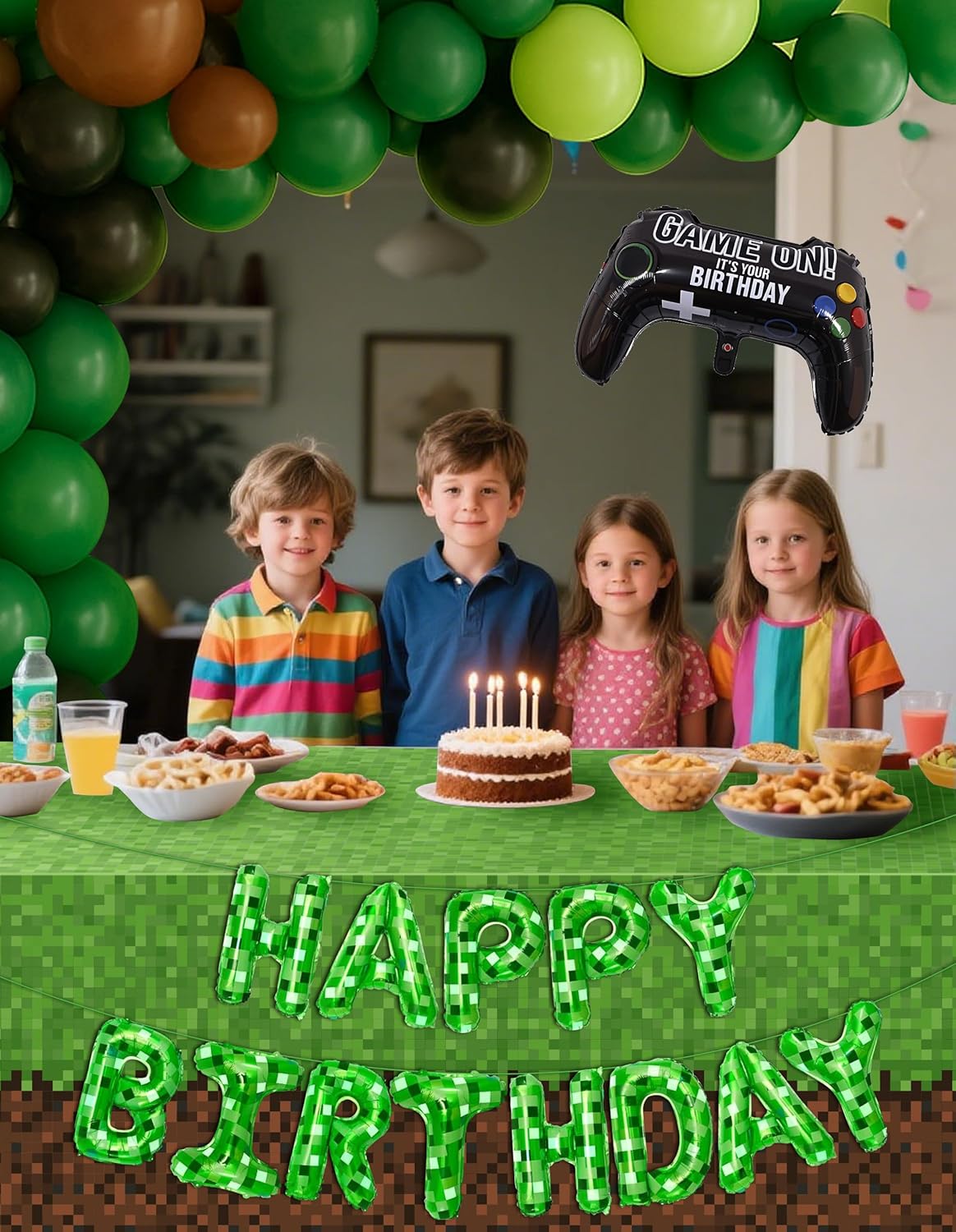 148Pcs Pixel Miner Game Themed Party Decor Kit
