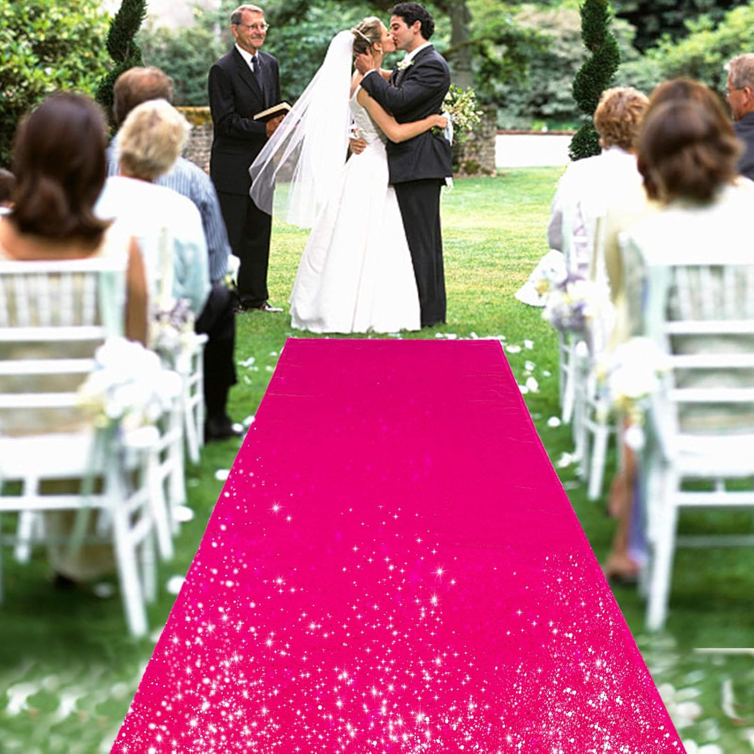 PartyDelight Hot Pink Carpet Runner for Wedding Aisle 2FTx15FT Sequin Rug