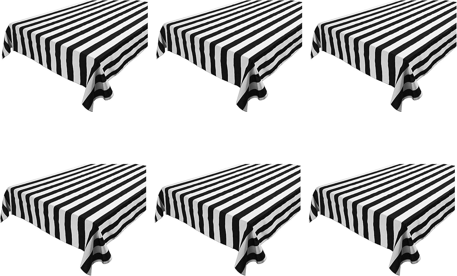 6 Pcs Disposable Black White Stripe Plastic Tablecloths 108x54 Inch Rectangle Tablecovers