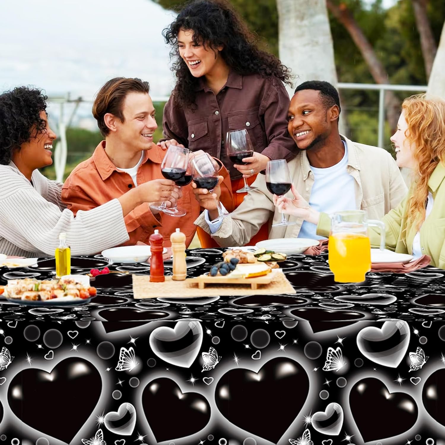 CC HOME Black Butterfly Heart Tablecloth 54x87 Inch
