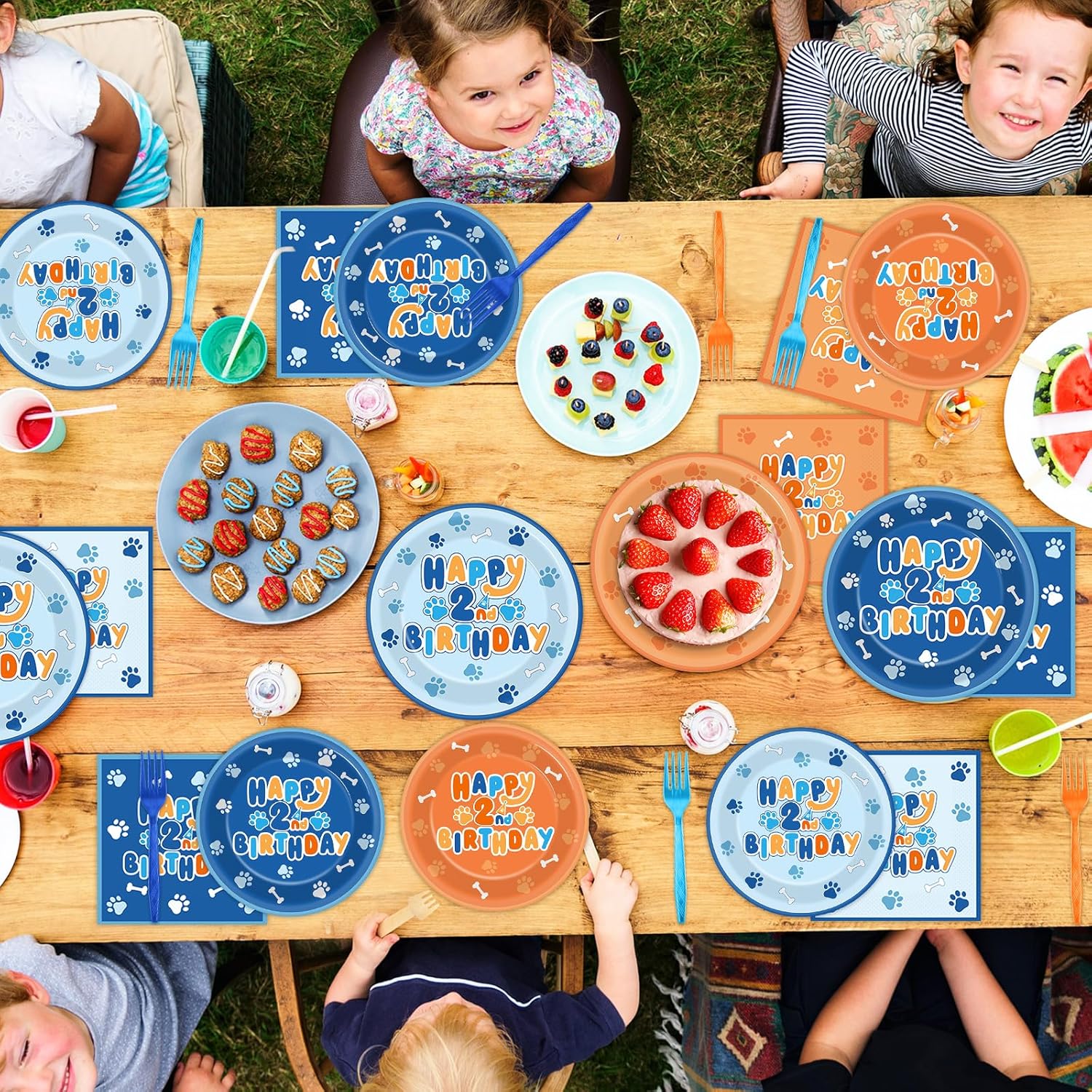 96Pcs Blue Dog 2nd Birthday Party Plates Napkins Decorations
