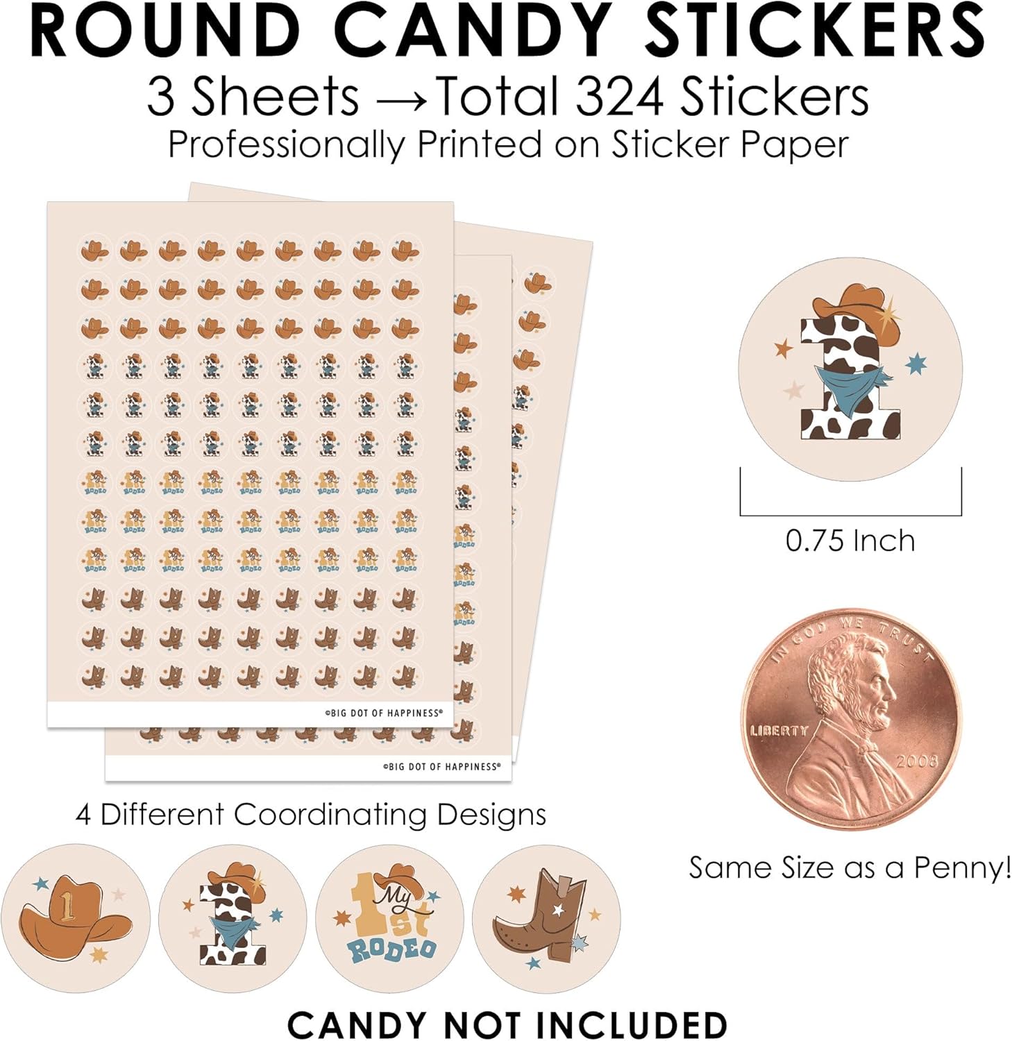 My First Rodeo Little Cowboy Birthday Candy Stickers - 324 Count