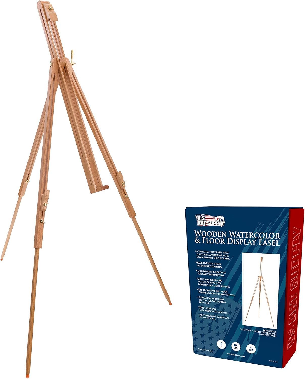 US Art Supply Harbor 72 Adjustable Wood Artist Easel Stand