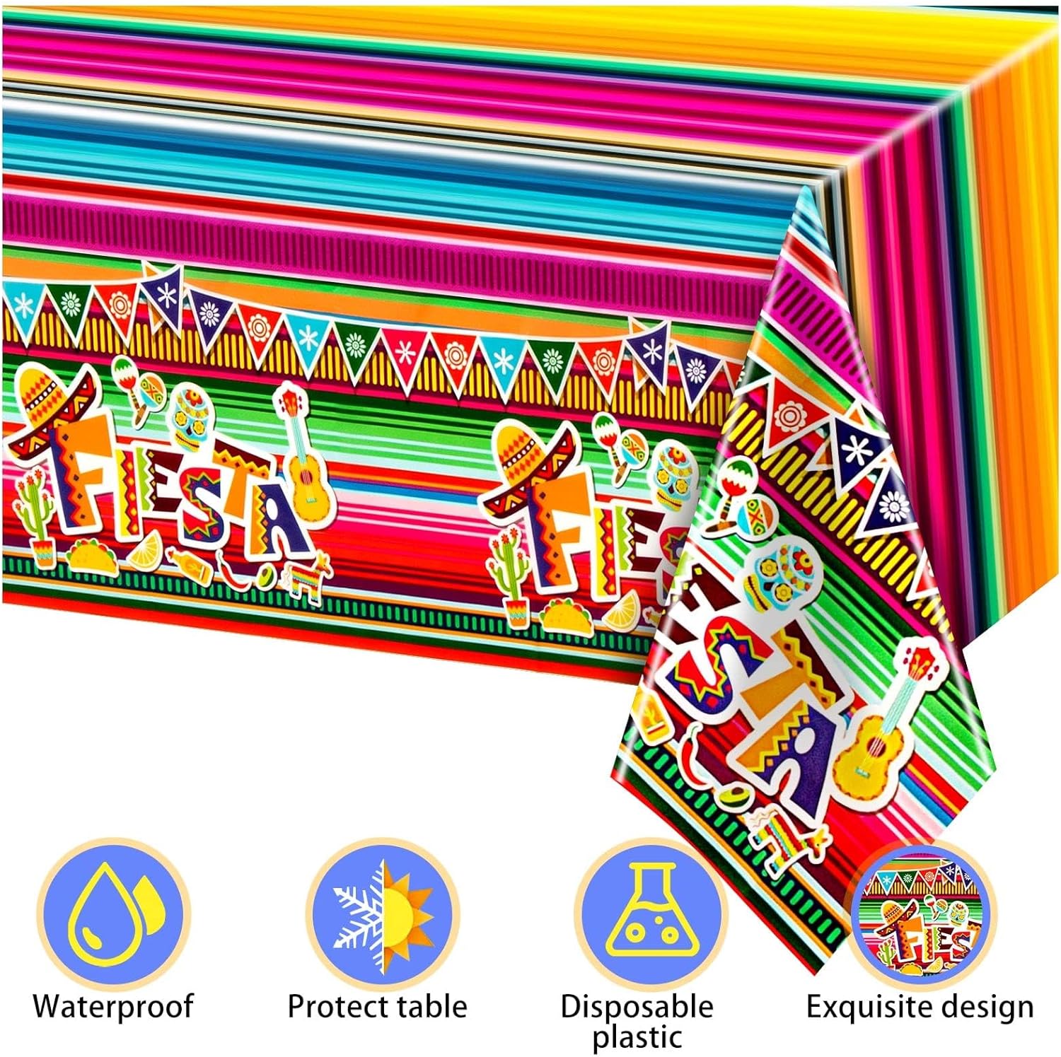 8 Pack Fiesta Tablecloth for Mexican Party Decorations