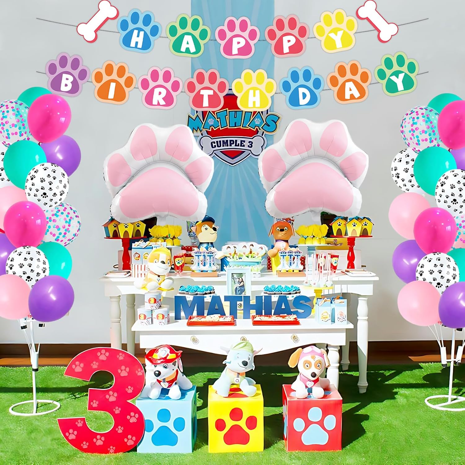 Paw Print Dog Balloons with Birthday Banner 33Pcs Set