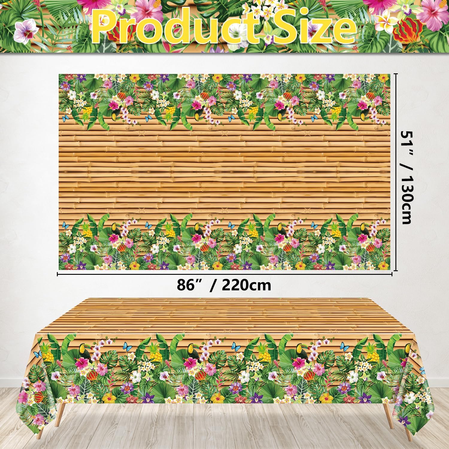 8Pcs Hawaiian Party Tablecloths - 51 x 866 Inch Luau Decor