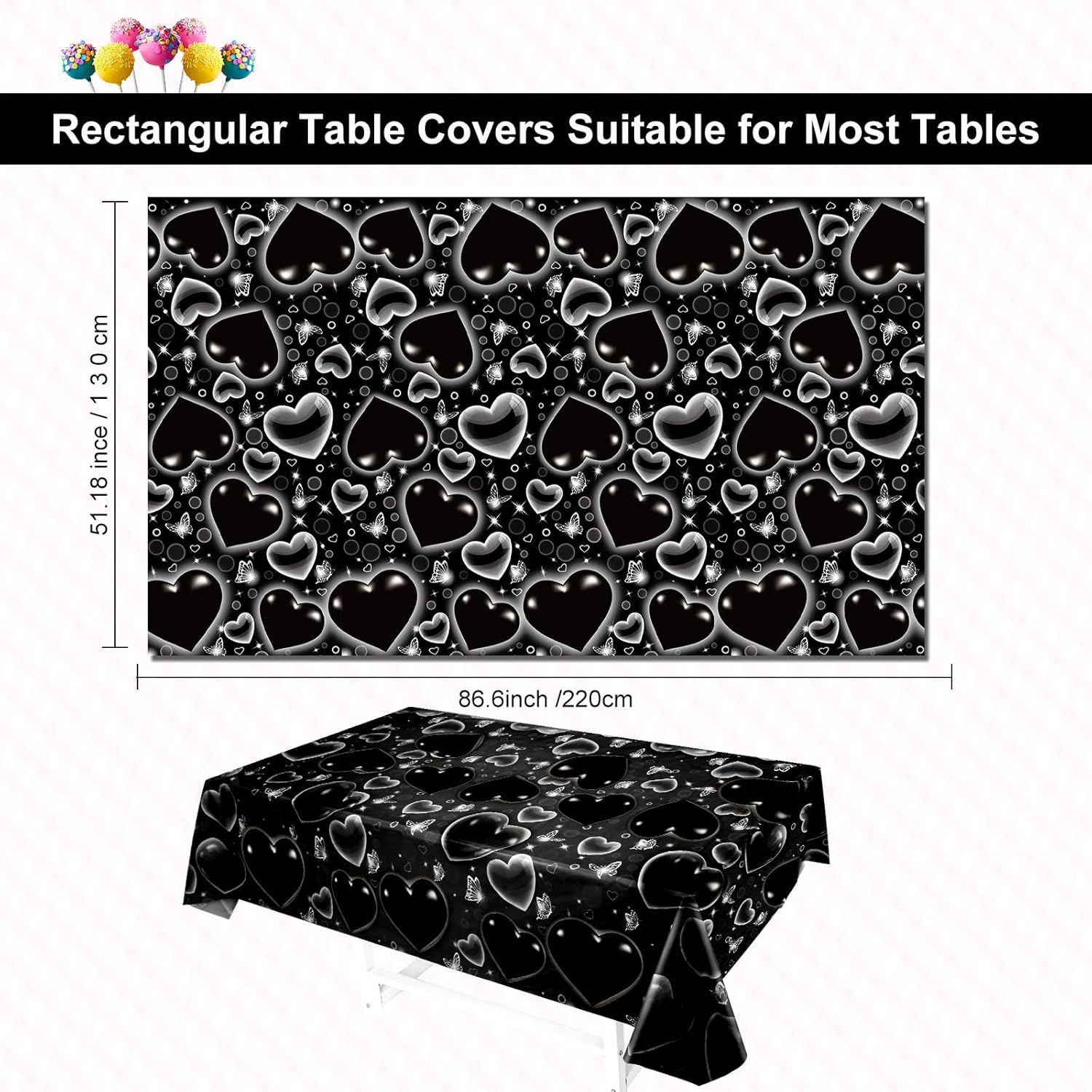 Black Heart 90s Tablecloths for Cholo Parties