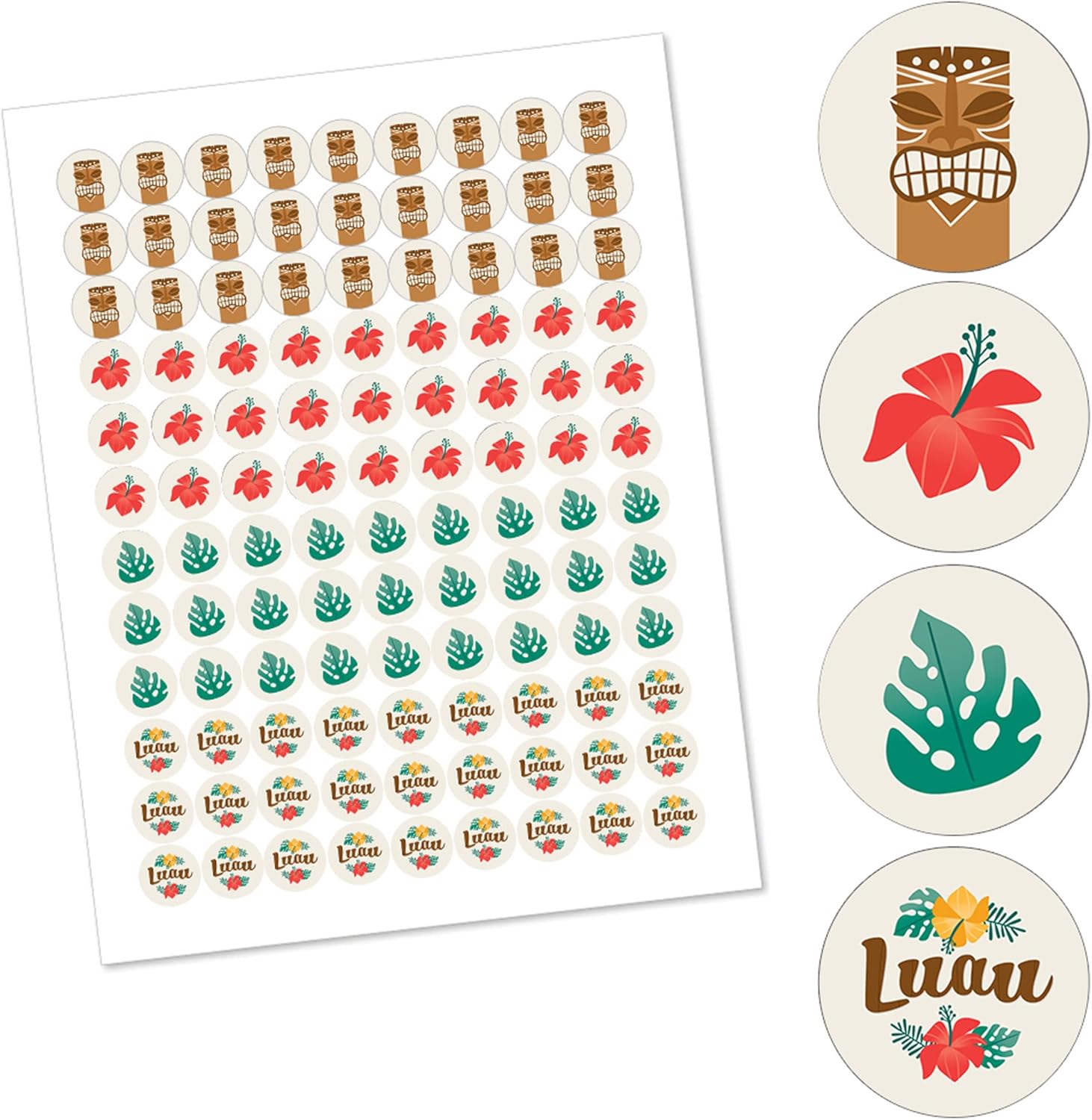 Tropical Luau Round Candy Sticker Favors Pack