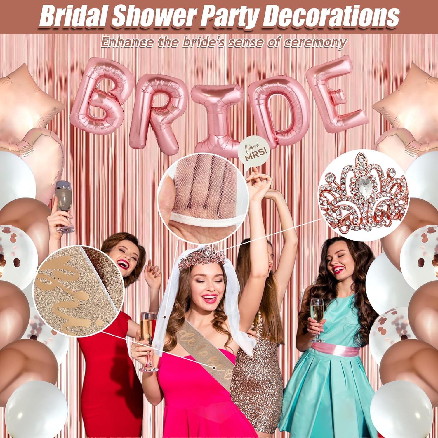 175Pcs Rose Gold Bridal Shower Decorations Kit