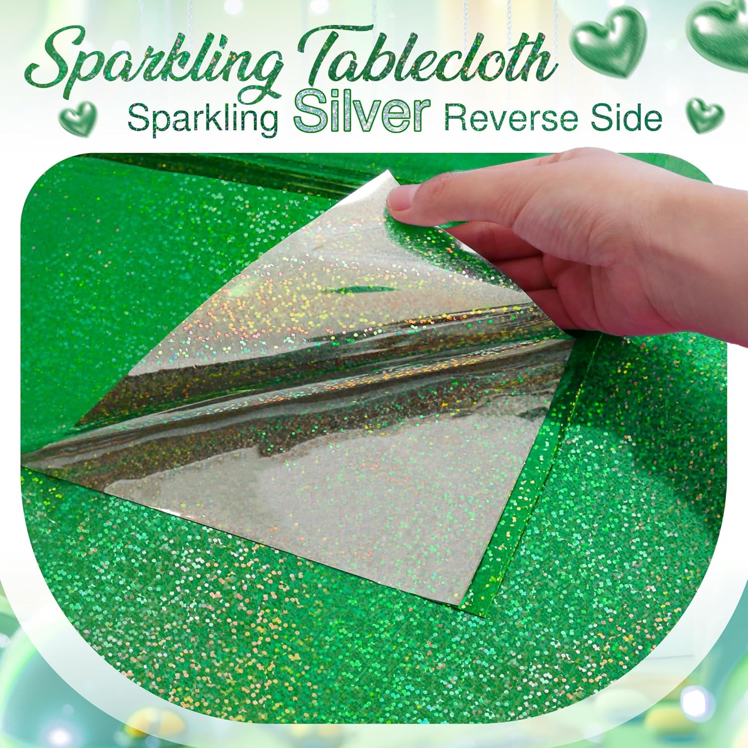 Just Shimmer 2 Pcs Dark Green Holographic Foil Tablecloths