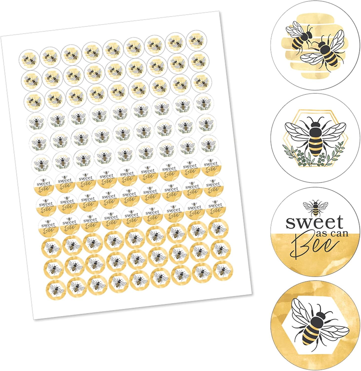 Big Dot of Happiness Little Bumblebee Round Candy Stickers - 1 Sheet of 108