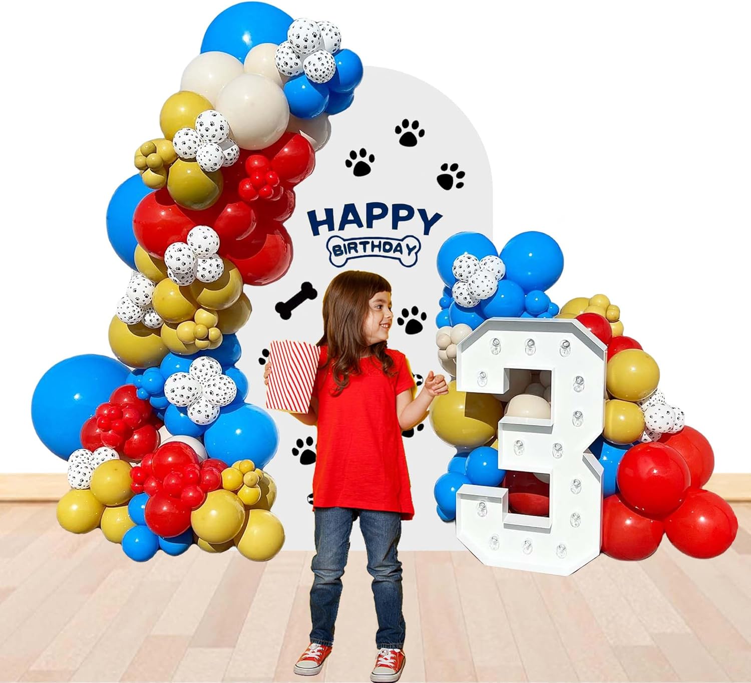 Blue Red Yellow Paw Balloons 146Pcs Birthday Garland Decor