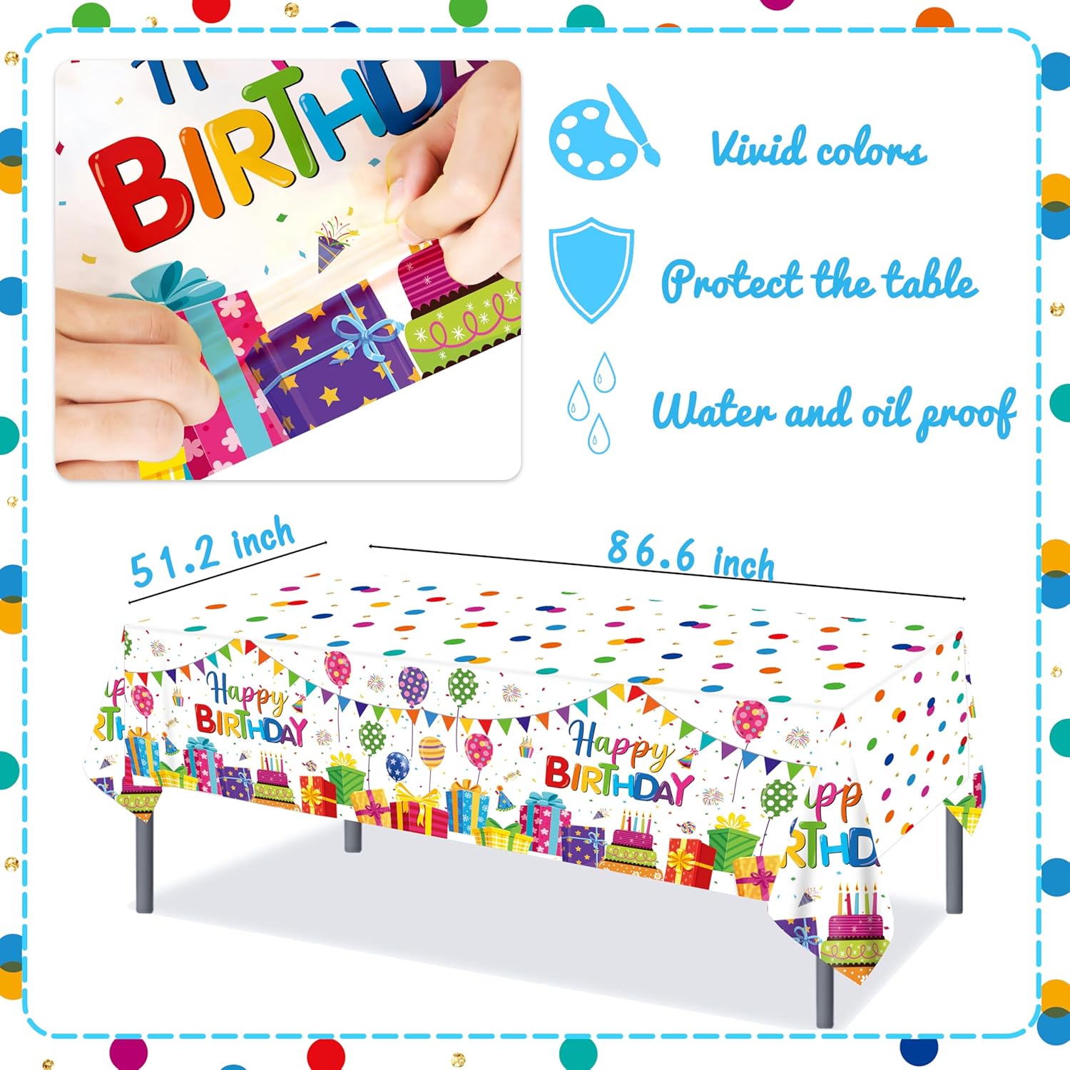CL Cooper Life Happy Birthday Tablecloths 2Pcs Rainbow Decorations