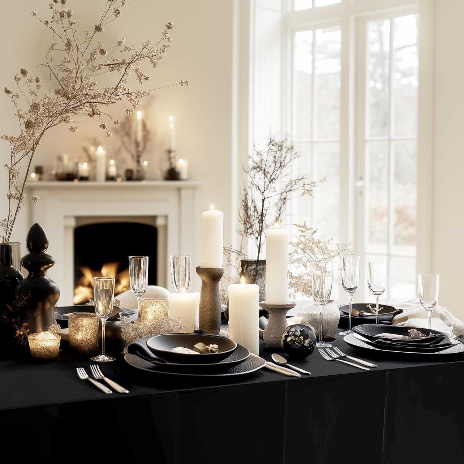 6pcs Black Foil Tablecloth 54x72inch Party Decoration