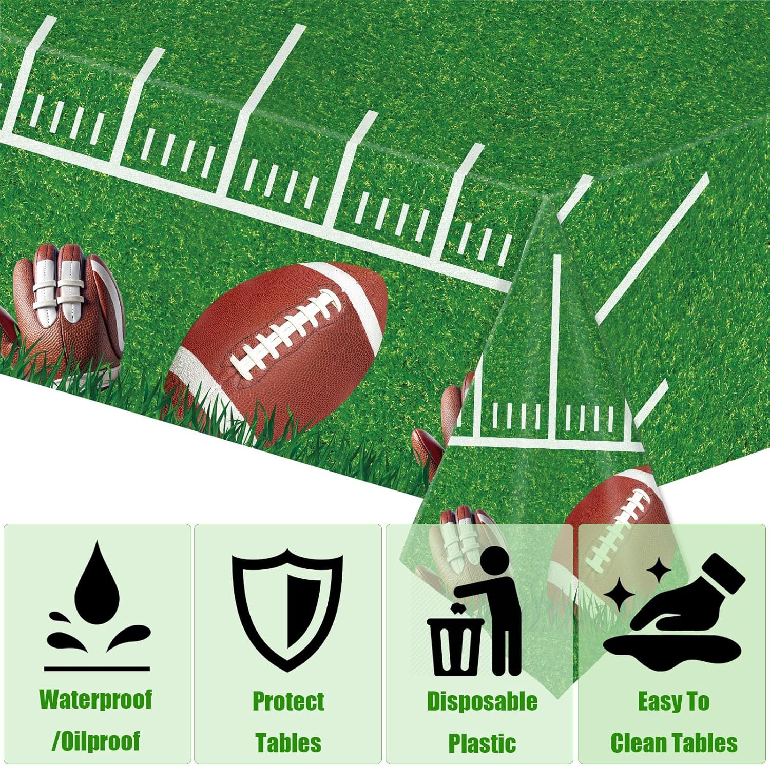 3 Pack Football Themed Tablecloths for Birthday Parties