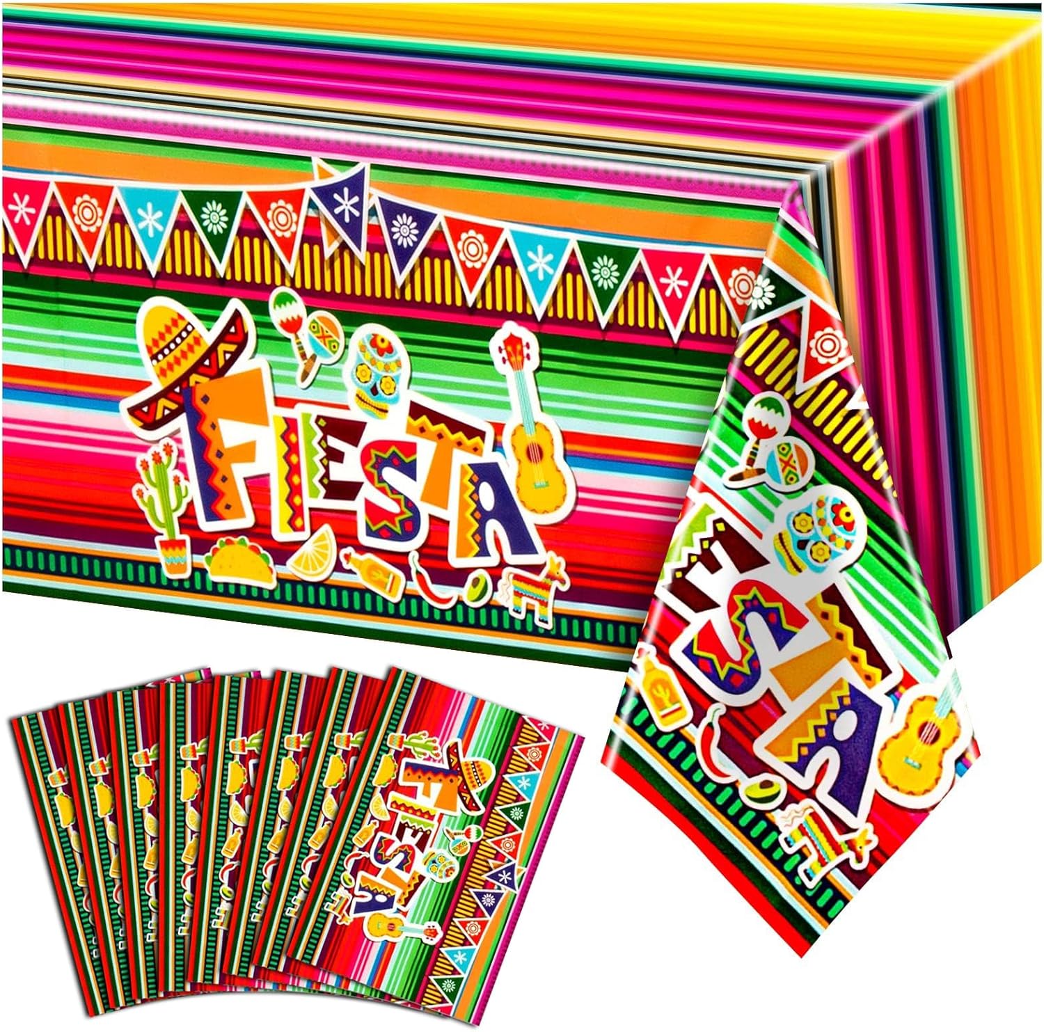 8 Pack Fiesta Tablecloth for Mexican Party Decorations