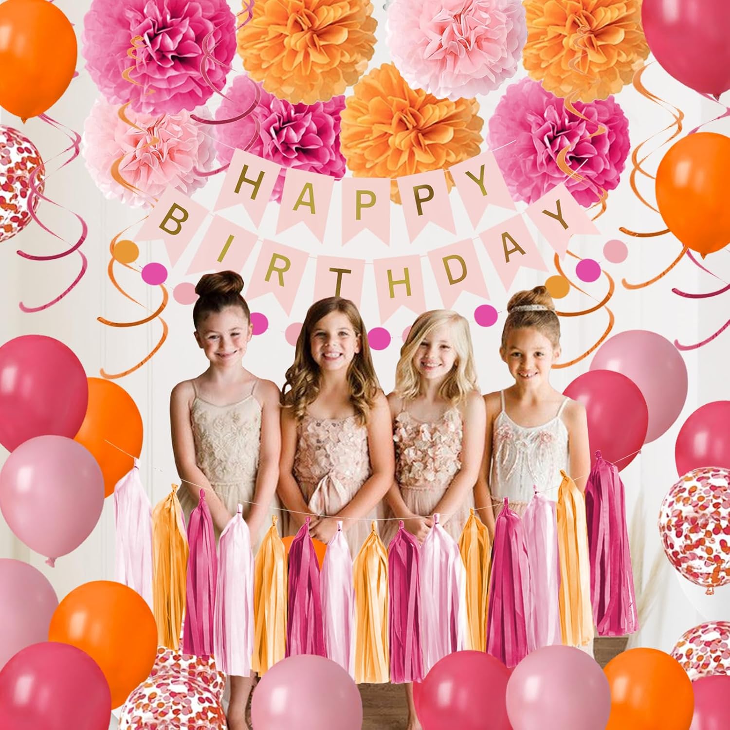 Pink and Orange Birthday Party Decorations Set