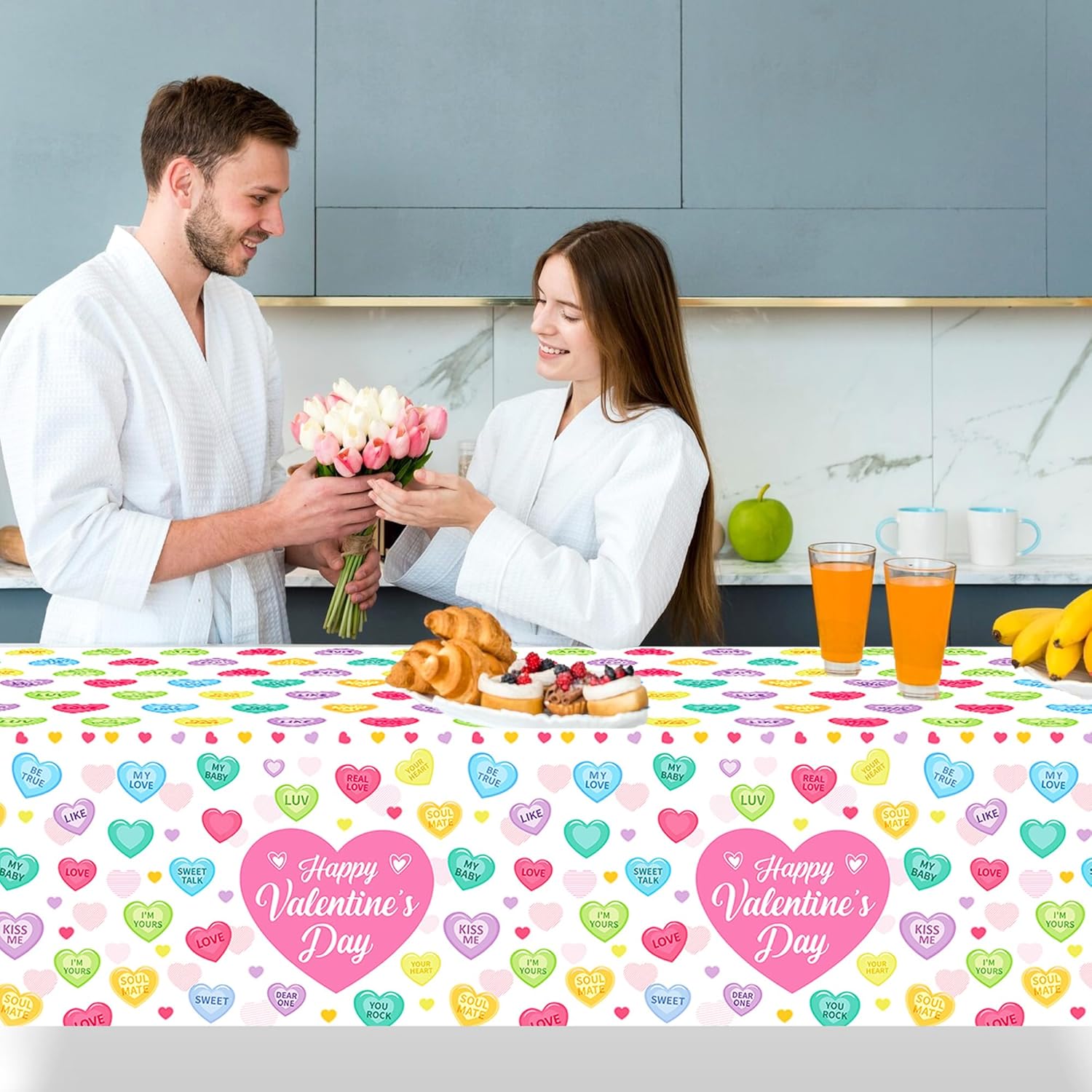 Love Heart Pattern Disposable Tablecloths for Valentine Day